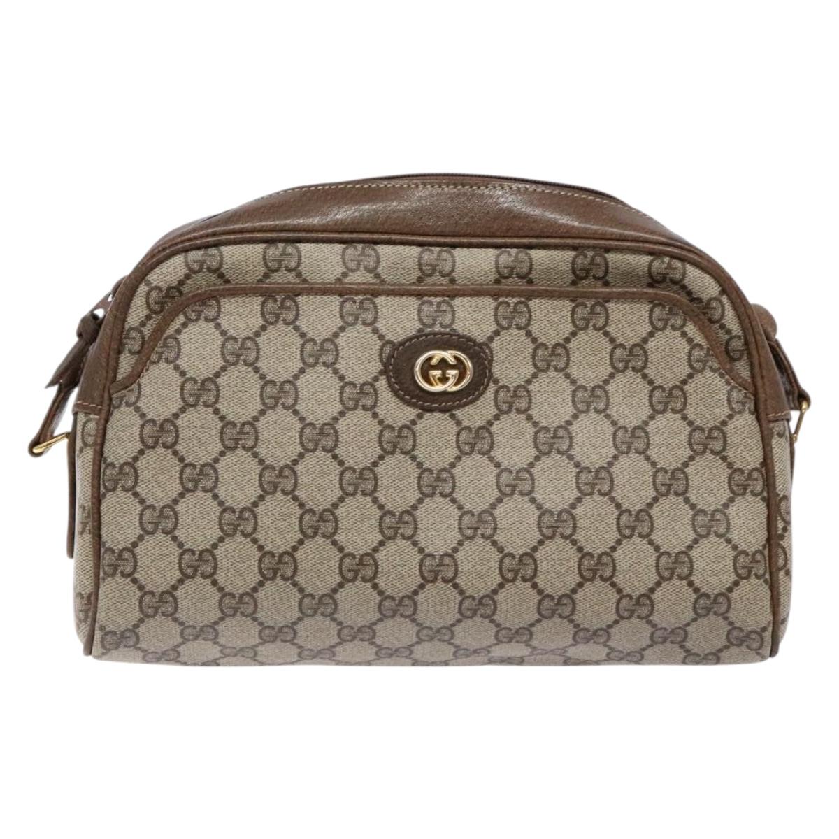 GUCCI GG Supreme Web Sherry Line Shoulder Bag PVC Beige Gold Auth sw1153