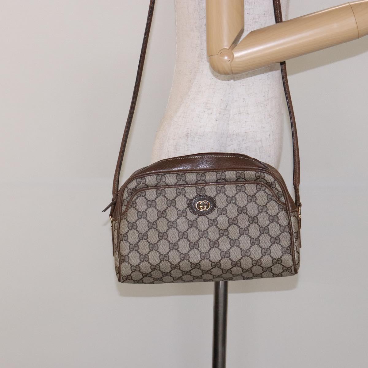 GUCCI GG Supreme Web Sherry Line Shoulder Bag PVC Beige Gold Auth sw1153
