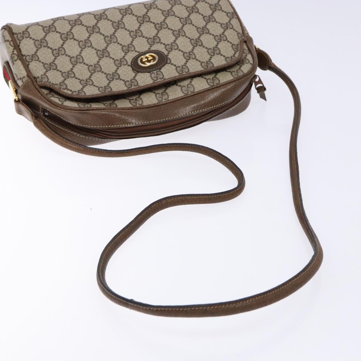 GUCCI GG Supreme Web Sherry Line Shoulder Bag PVC Beige Gold Auth sw1153