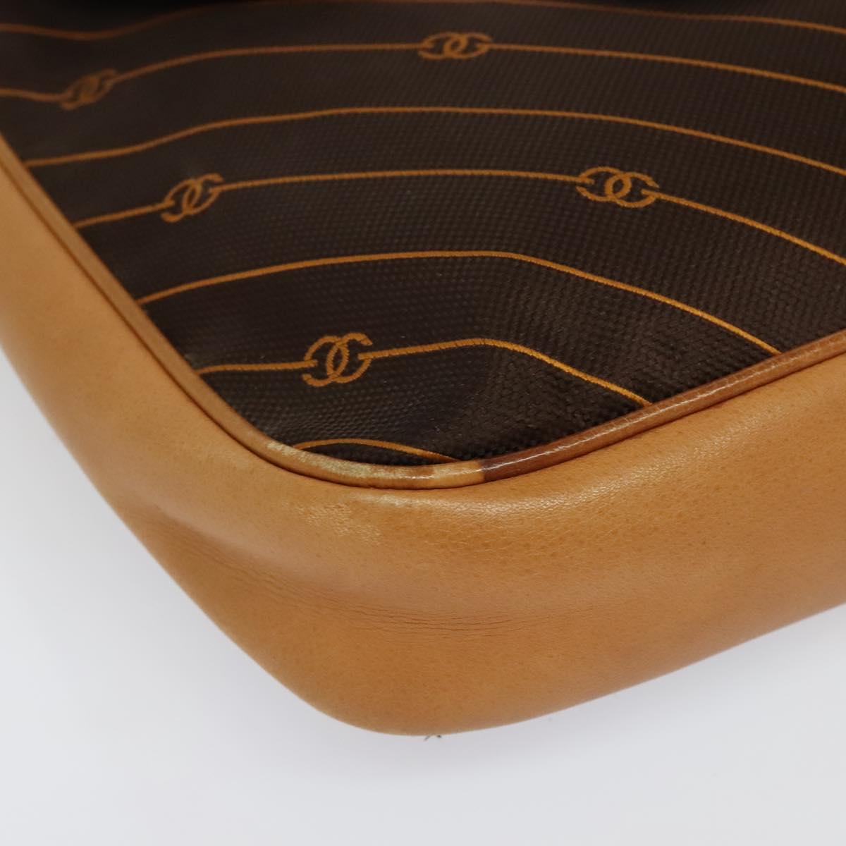 GUCCI Shoulder Bag Canvas Dark Brown Gold Auth sw1154
