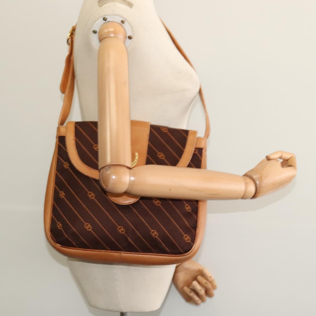 GUCCI Shoulder Bag Canvas Dark Brown Gold Auth sw1154