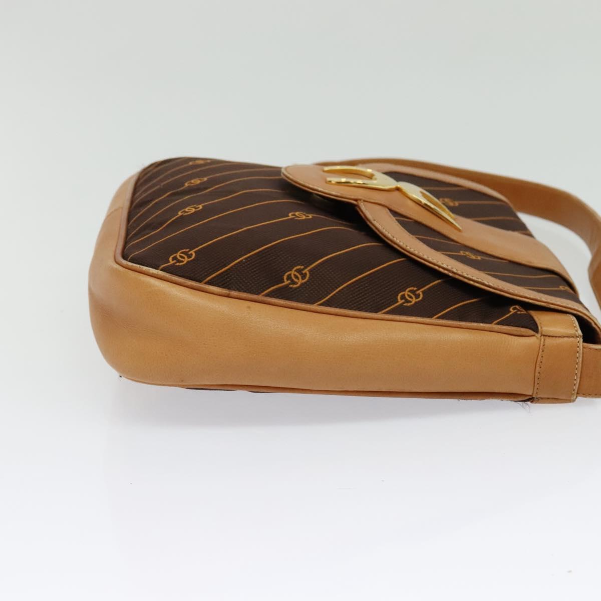 GUCCI Shoulder Bag Canvas Dark Brown Gold Auth sw1154