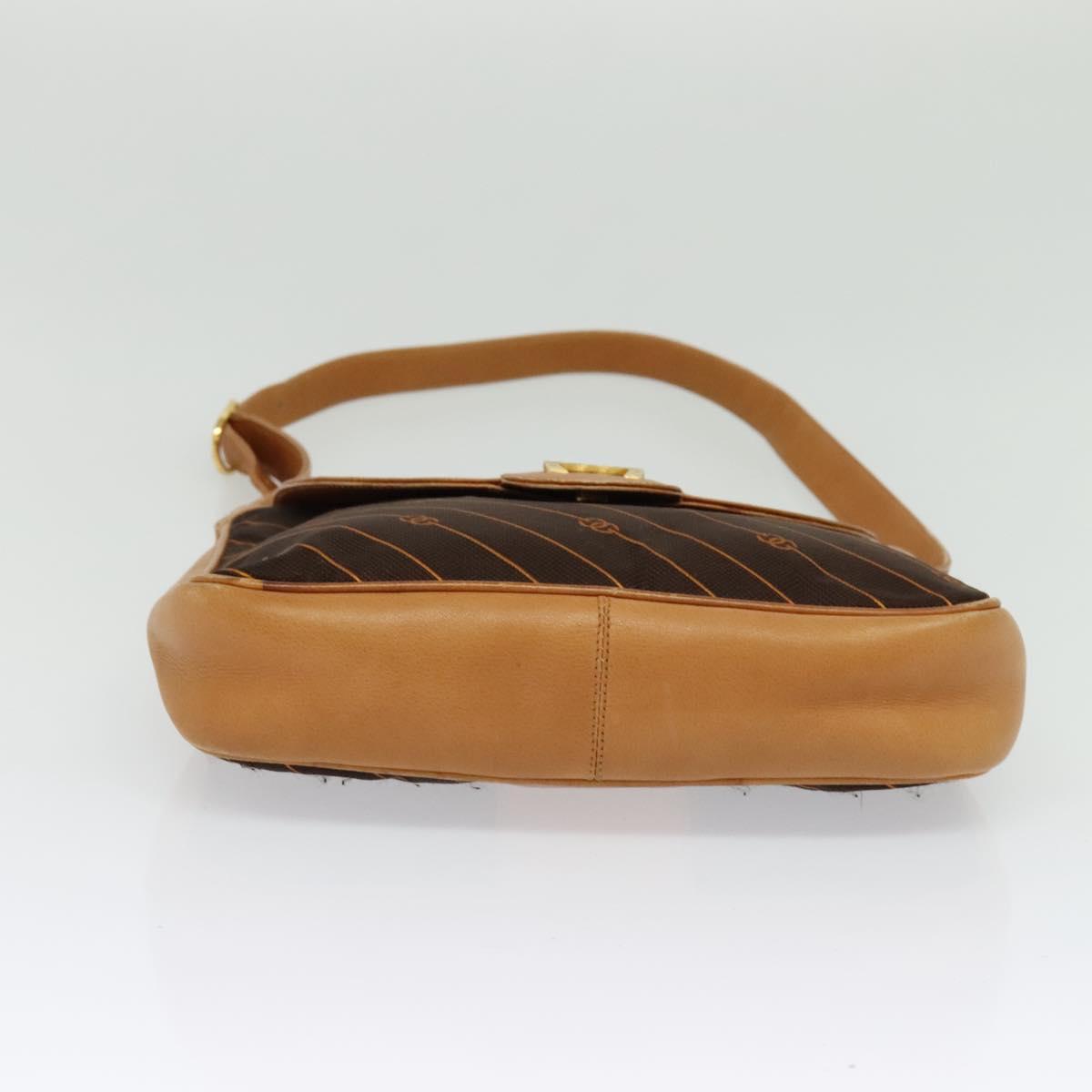 GUCCI Shoulder Bag Canvas Dark Brown Gold Auth sw1154