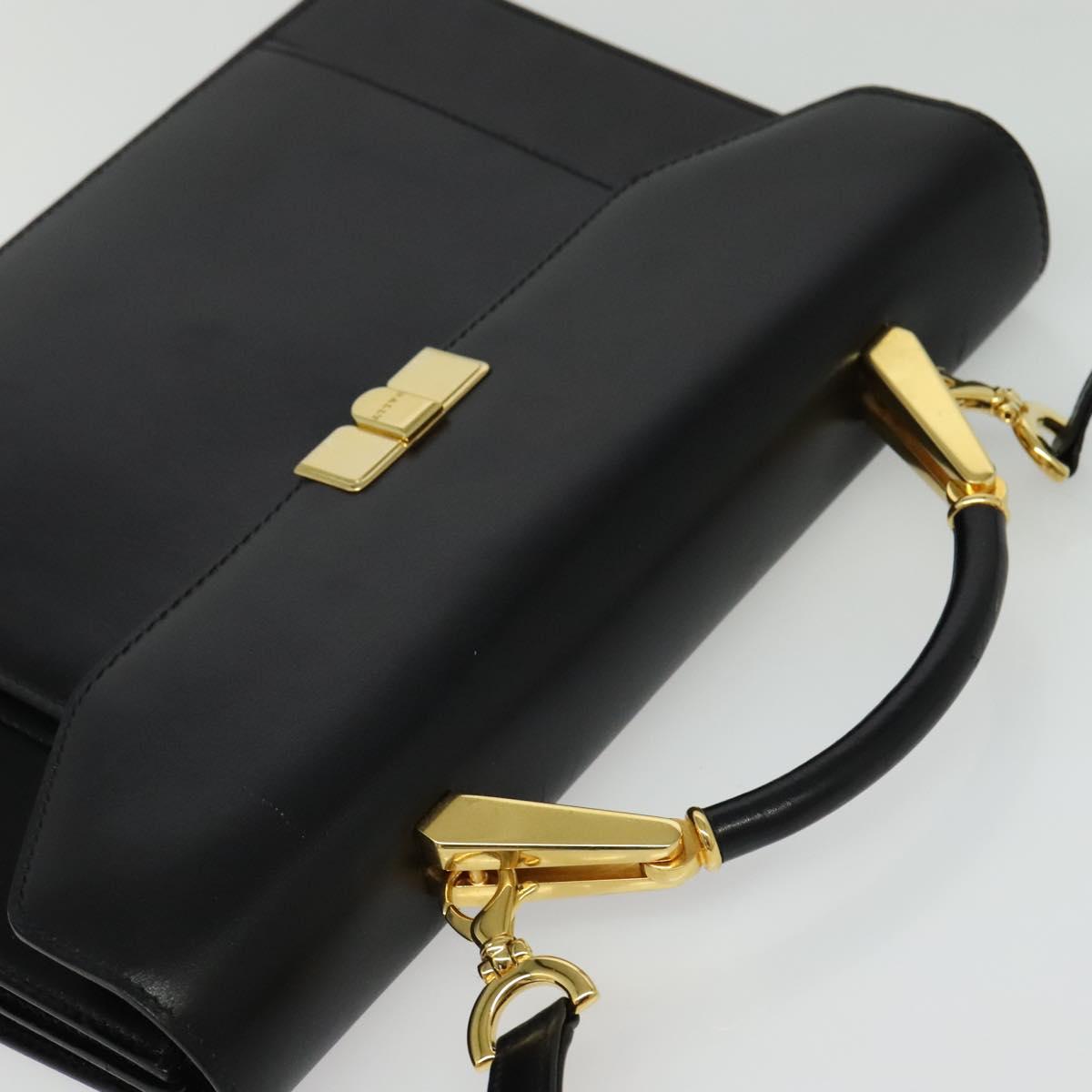 BALLY Hand Bag Leather 2way Black Gold Auth sw1155