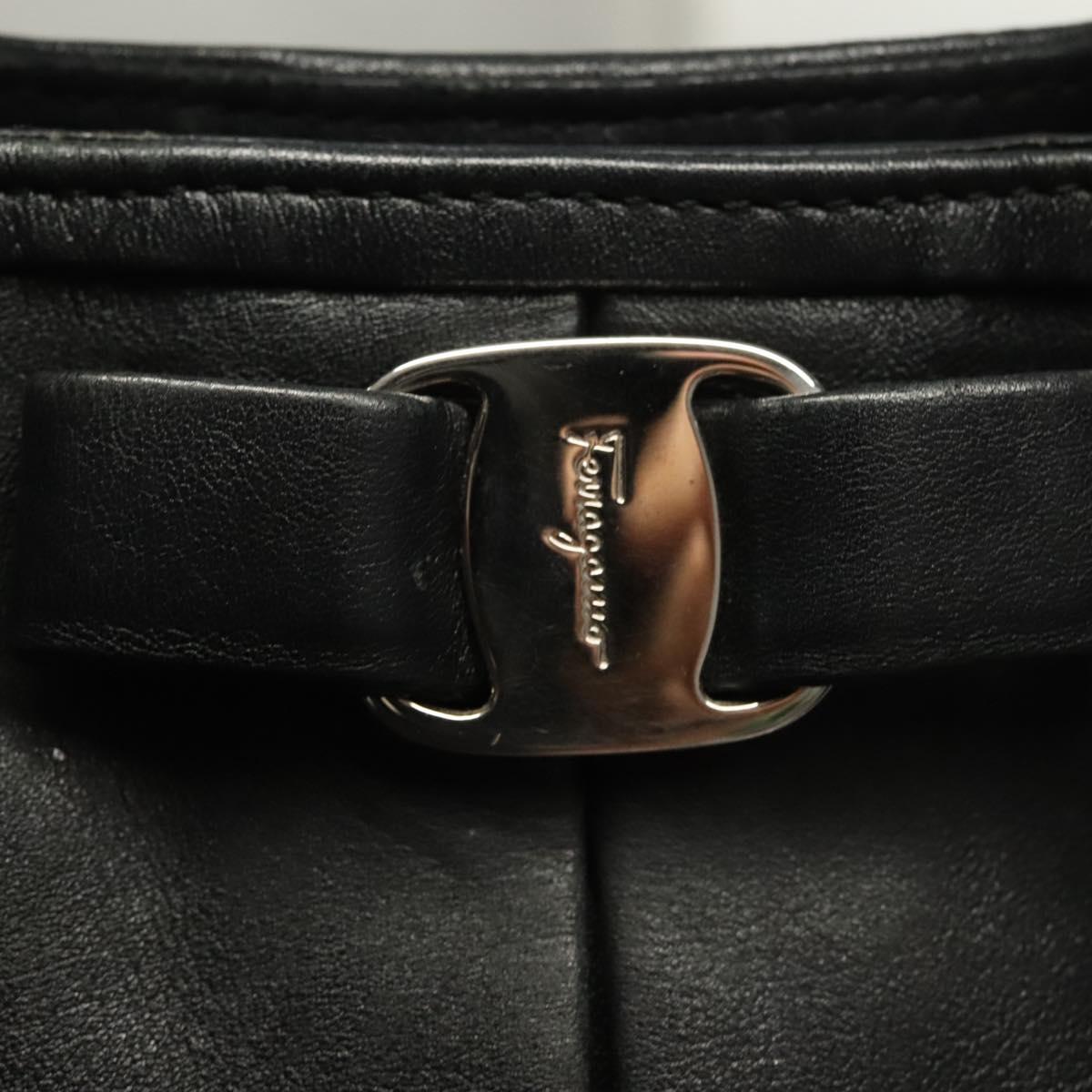 Salvatore Ferragamo Hand Bag Leather 2way Black Silver Auth sw1160