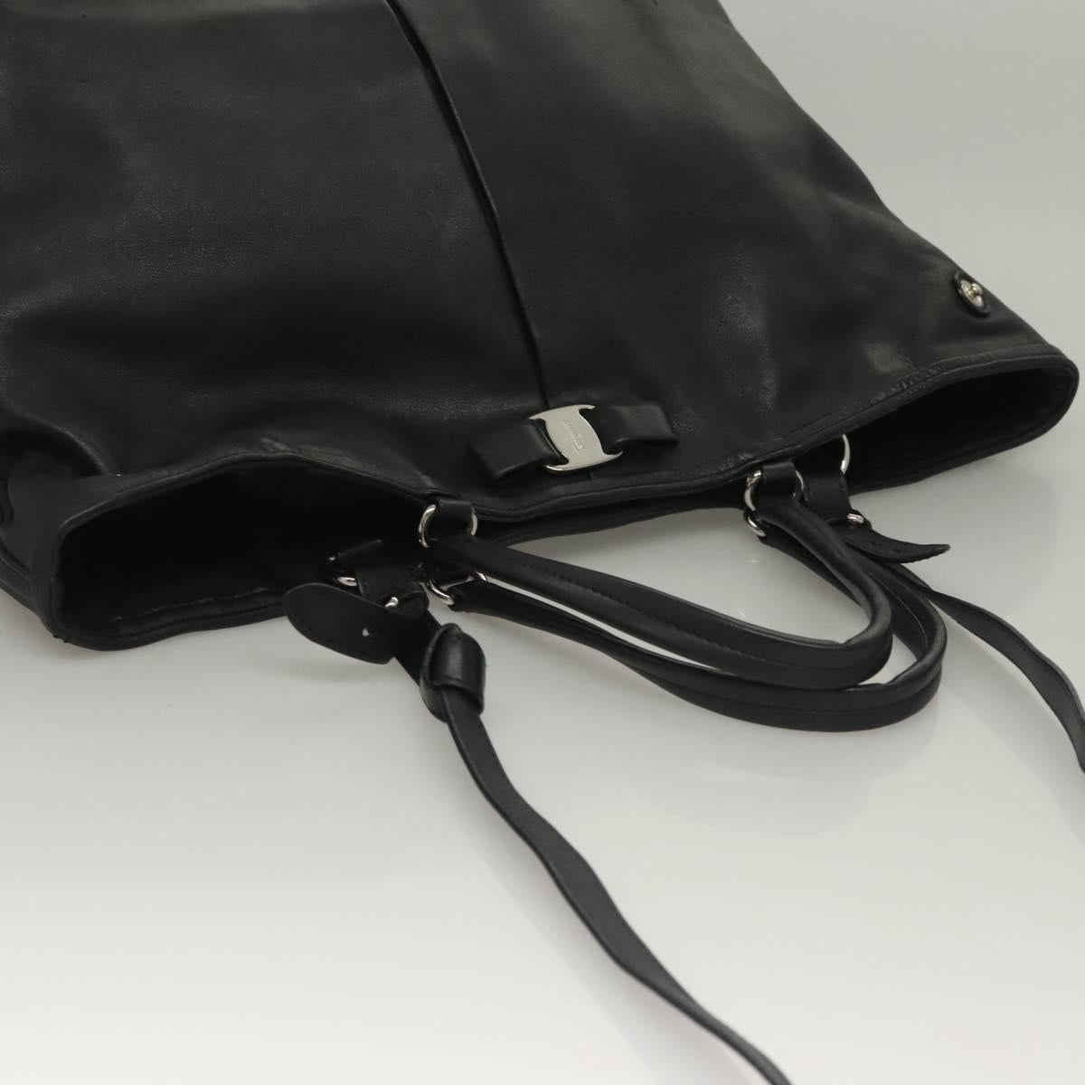 Salvatore Ferragamo Hand Bag Leather 2way Black Silver Auth sw1160