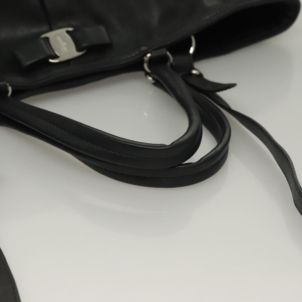 Salvatore Ferragamo Hand Bag Leather 2way Black Silver Auth sw1160