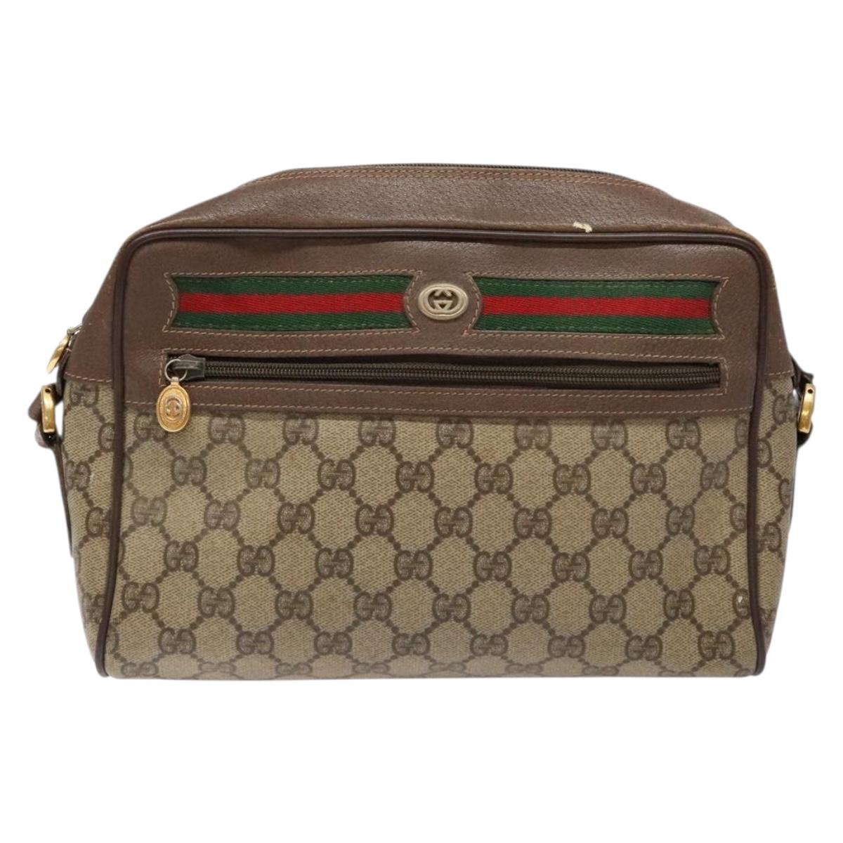 GUCCI GG Supreme Web Sherry Line Bag PVC Beige Gold 56 02 088 Auth sw1180