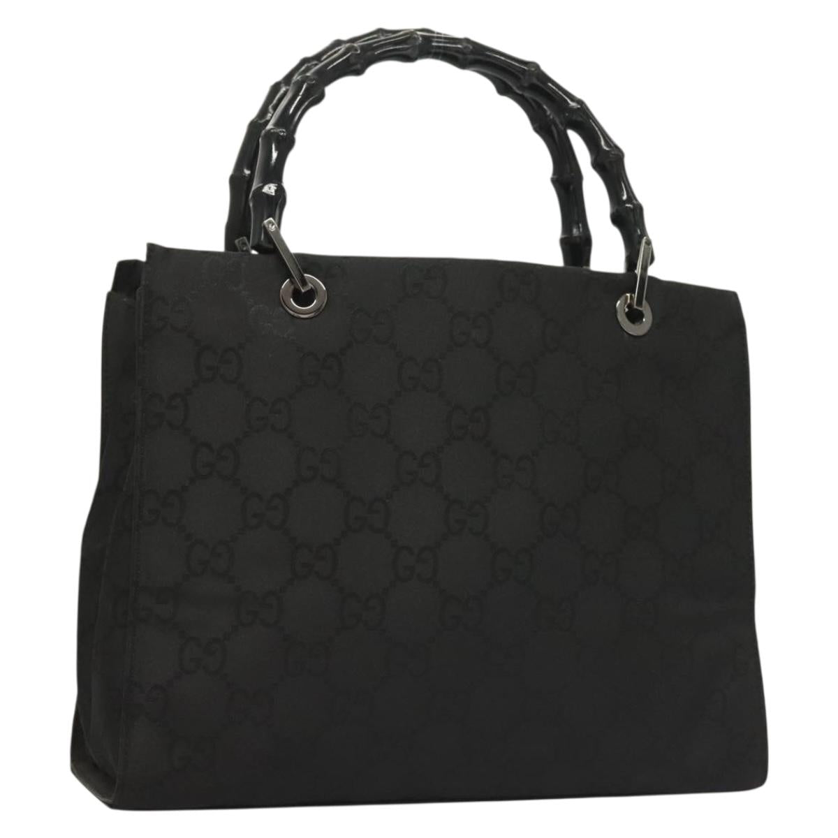 GUCCI GG Canvas Bamboo Hand Bag Nylon Black Silver 002 1016 Auth sw1184