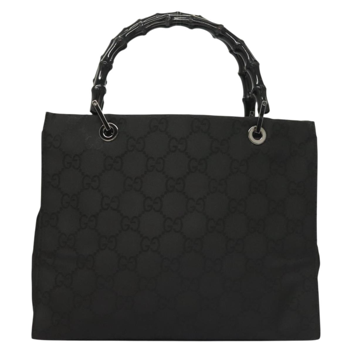 GUCCI GG Canvas Bamboo Hand Bag Nylon Black Silver 002 1016 Auth sw1184