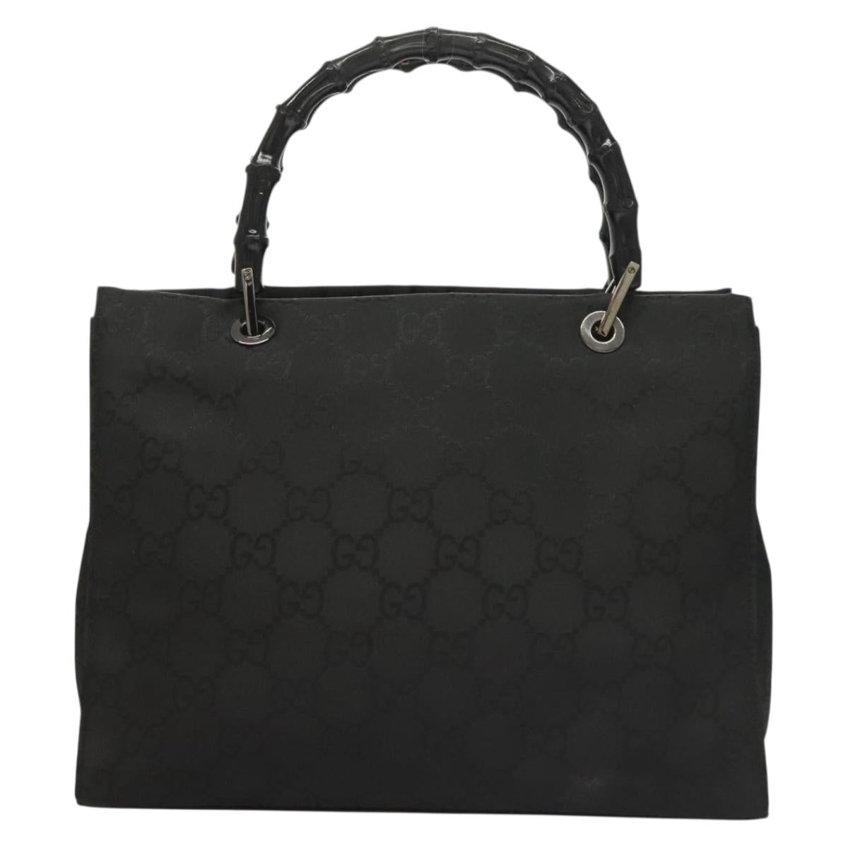 GUCCI GG Canvas Bamboo Hand Bag Nylon Black Silver 002 1016 Auth sw1184