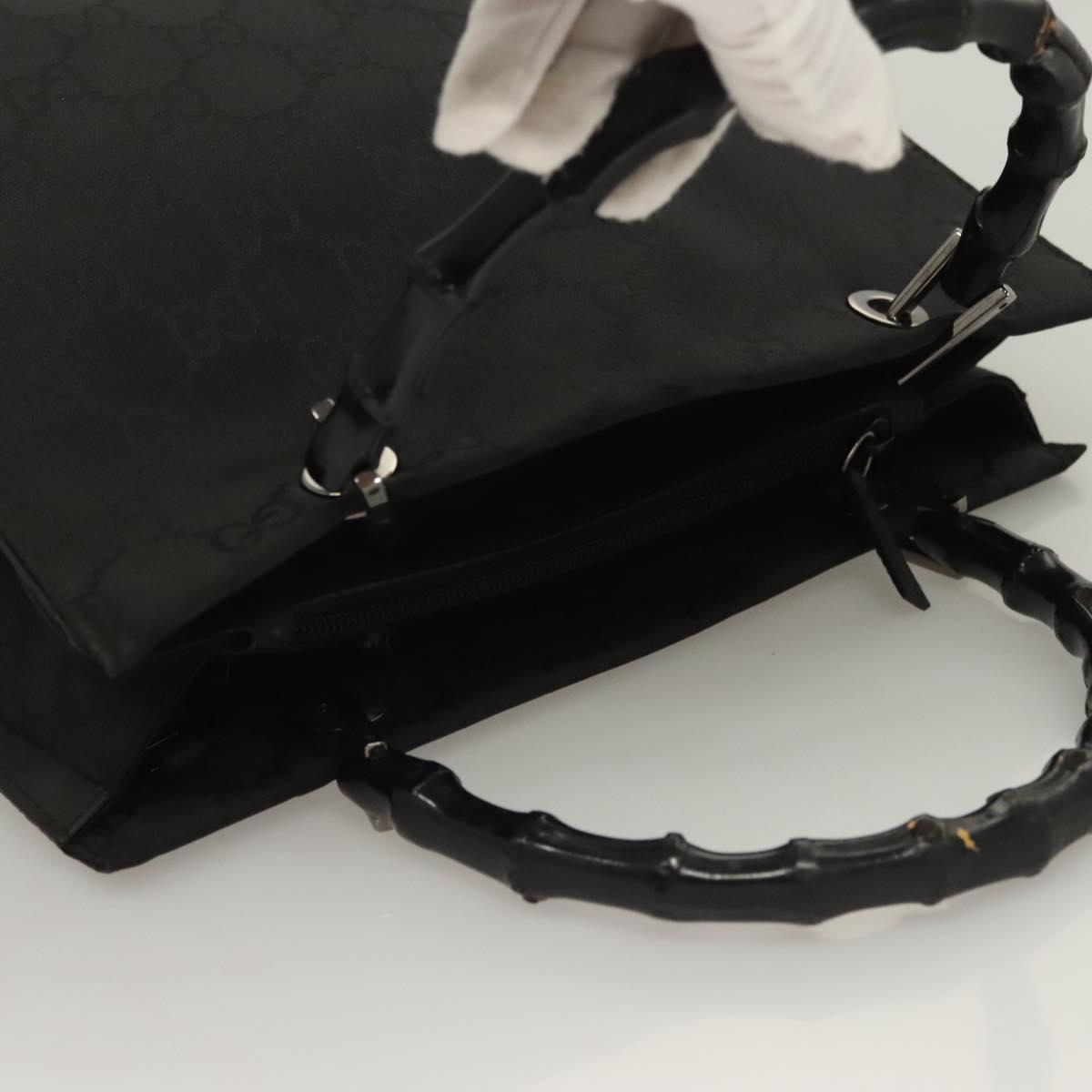 GUCCI GG Canvas Bamboo Hand Bag Nylon Black Silver 002 1016 Auth sw1184