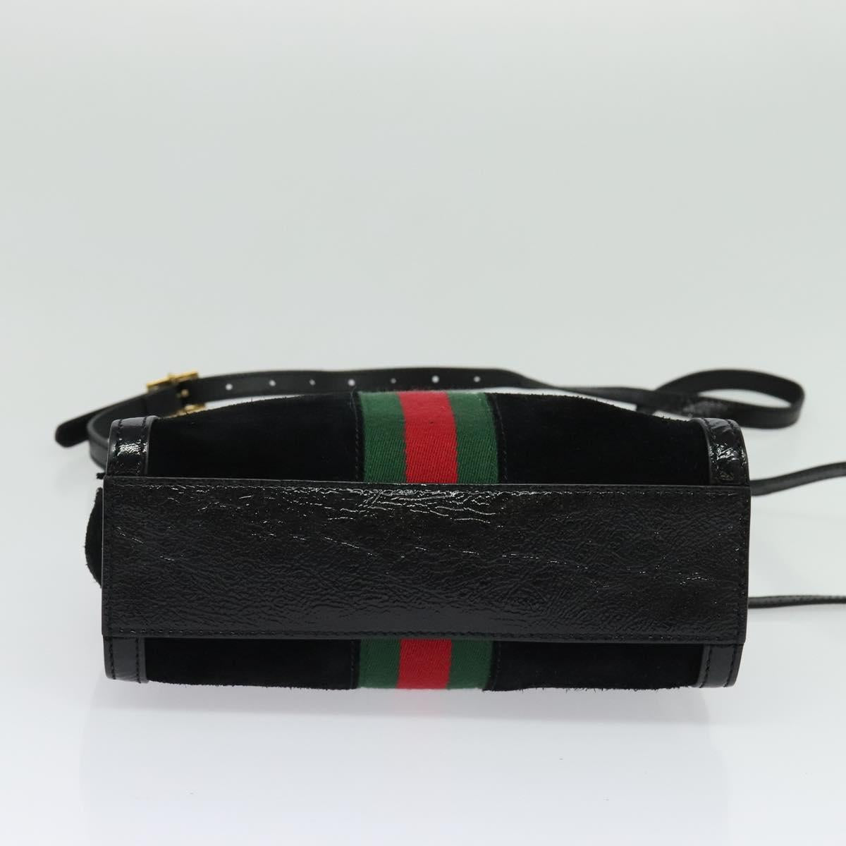 GUCCI Web Sherry Line Hand Bag Suede 2way Black Gold 547551 Auth sw1189