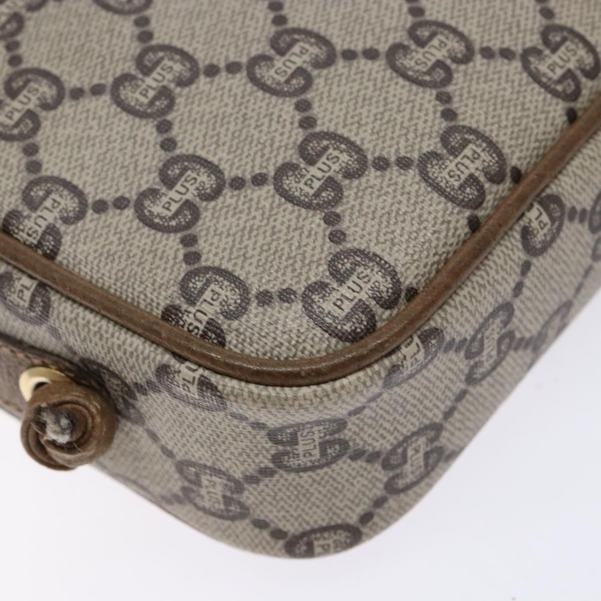 GUCCI GG Plus Supreme Shoulder Bag PVC Beige Gold Auth sw1190