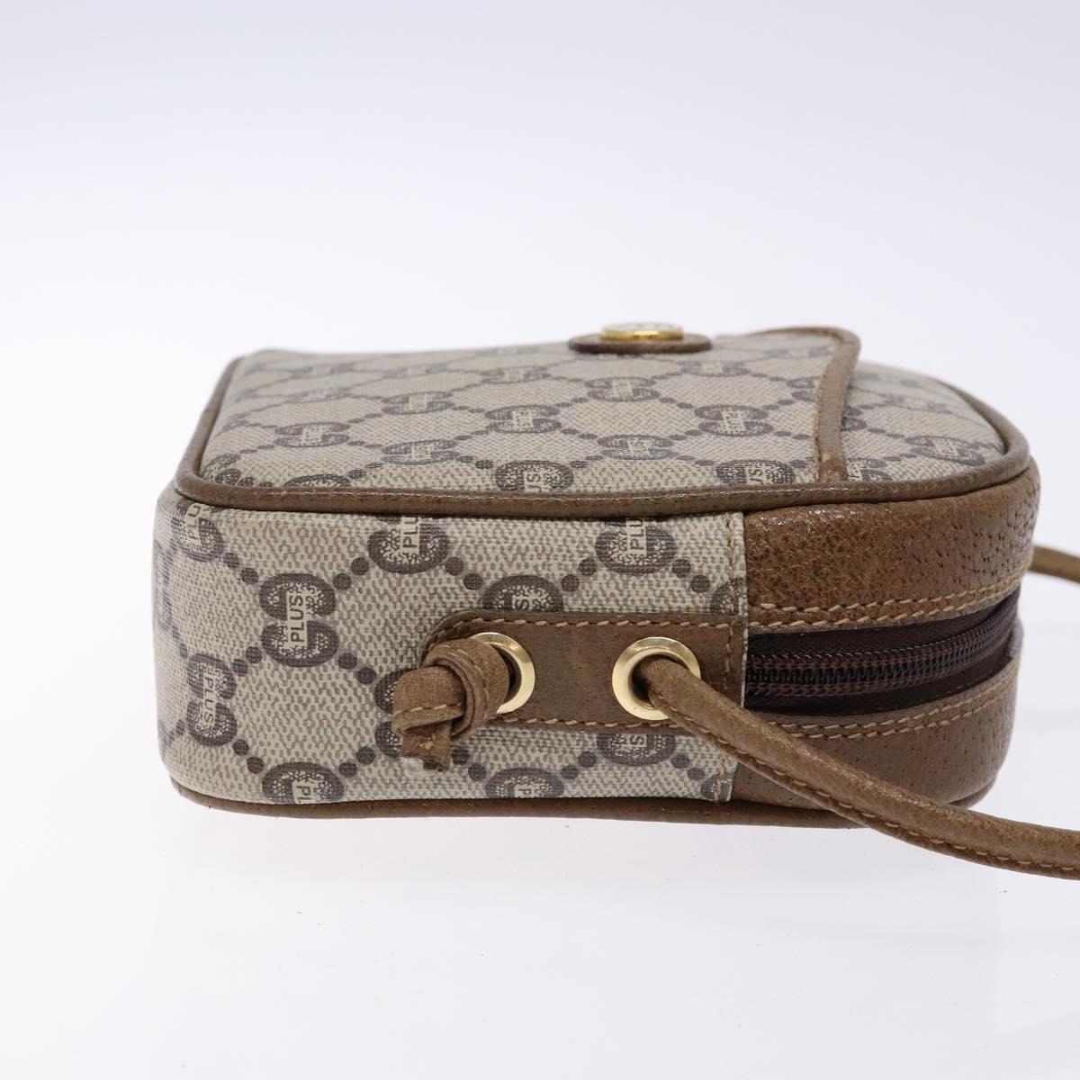 GUCCI GG Plus Supreme Shoulder Bag PVC Beige Gold Auth sw1190