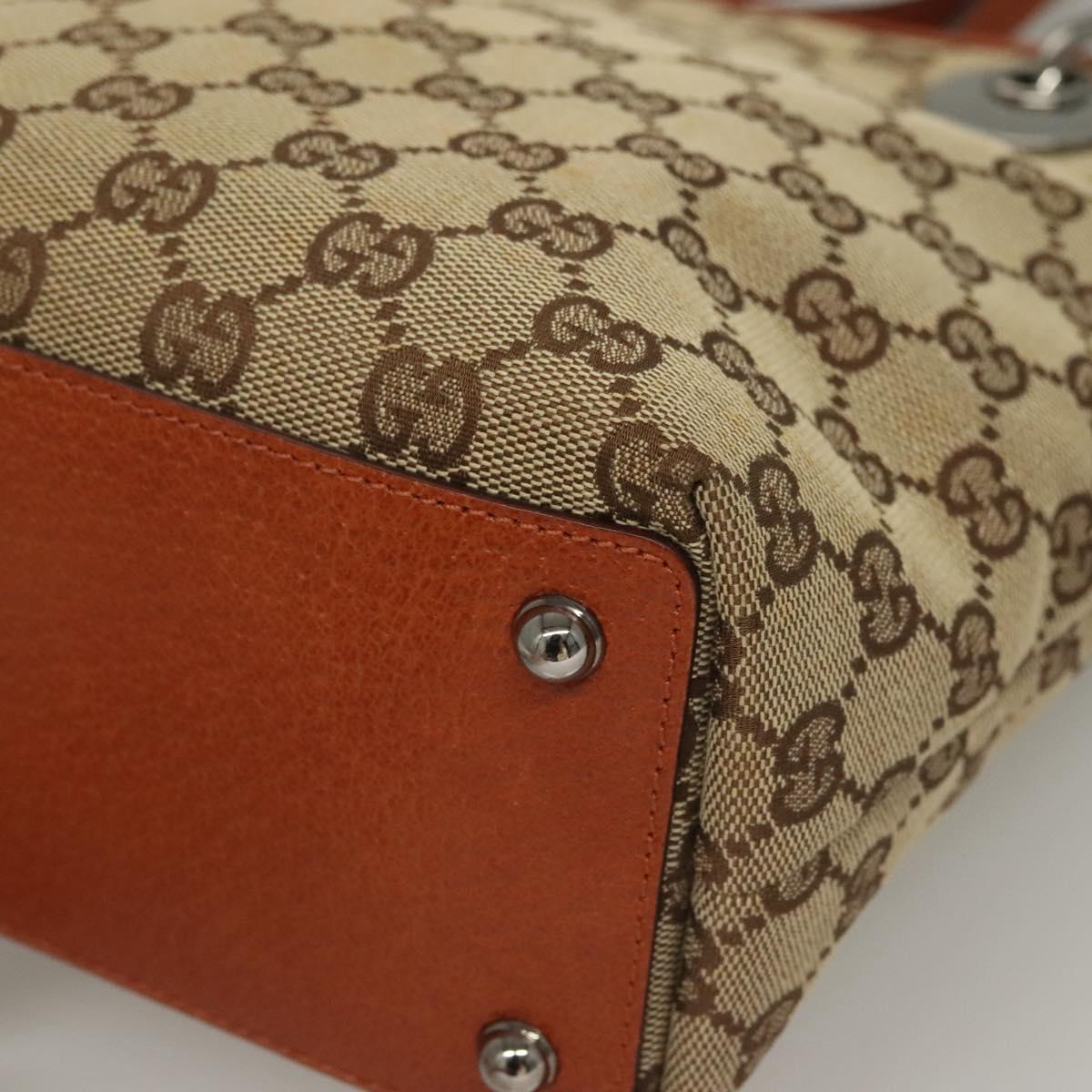 GUCCI GG Canvas Tote Bag Beige Silver 120840 Auth sw1192