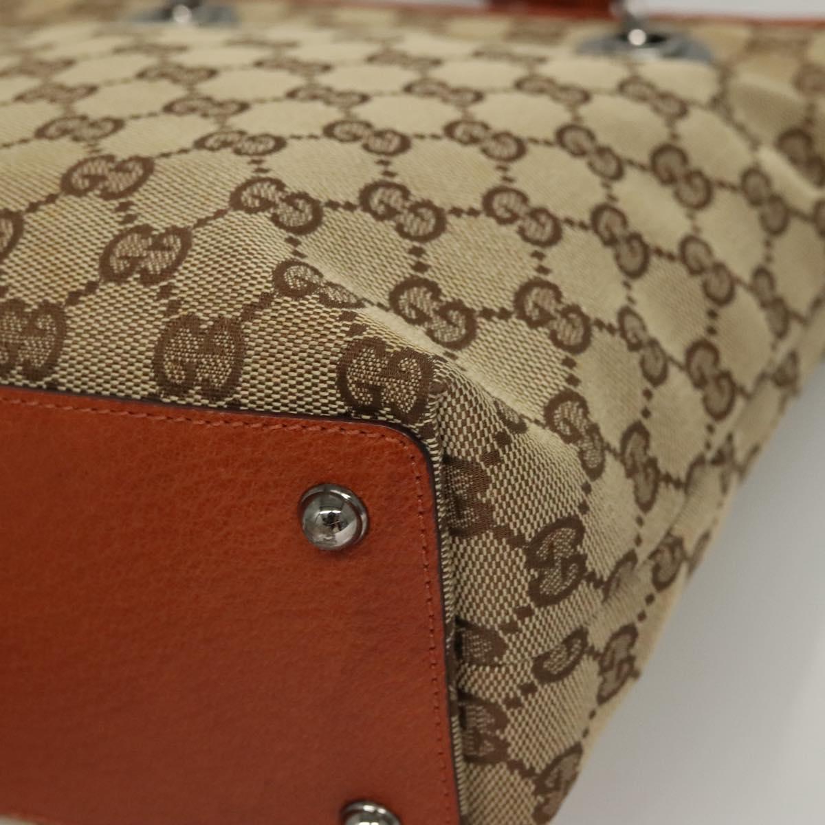 GUCCI GG Canvas Tote Bag Beige Silver 120840 Auth sw1192