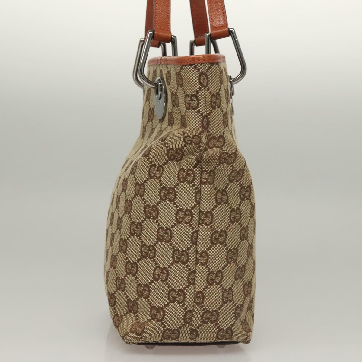 GUCCI GG Canvas Tote Bag Beige Silver 120840 Auth sw1192