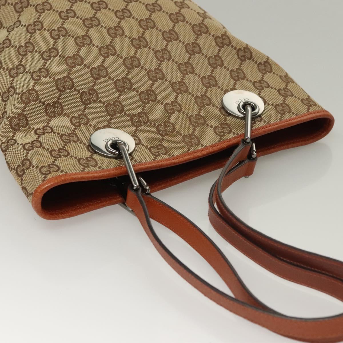GUCCI GG Canvas Tote Bag Beige Silver 120840 Auth sw1192