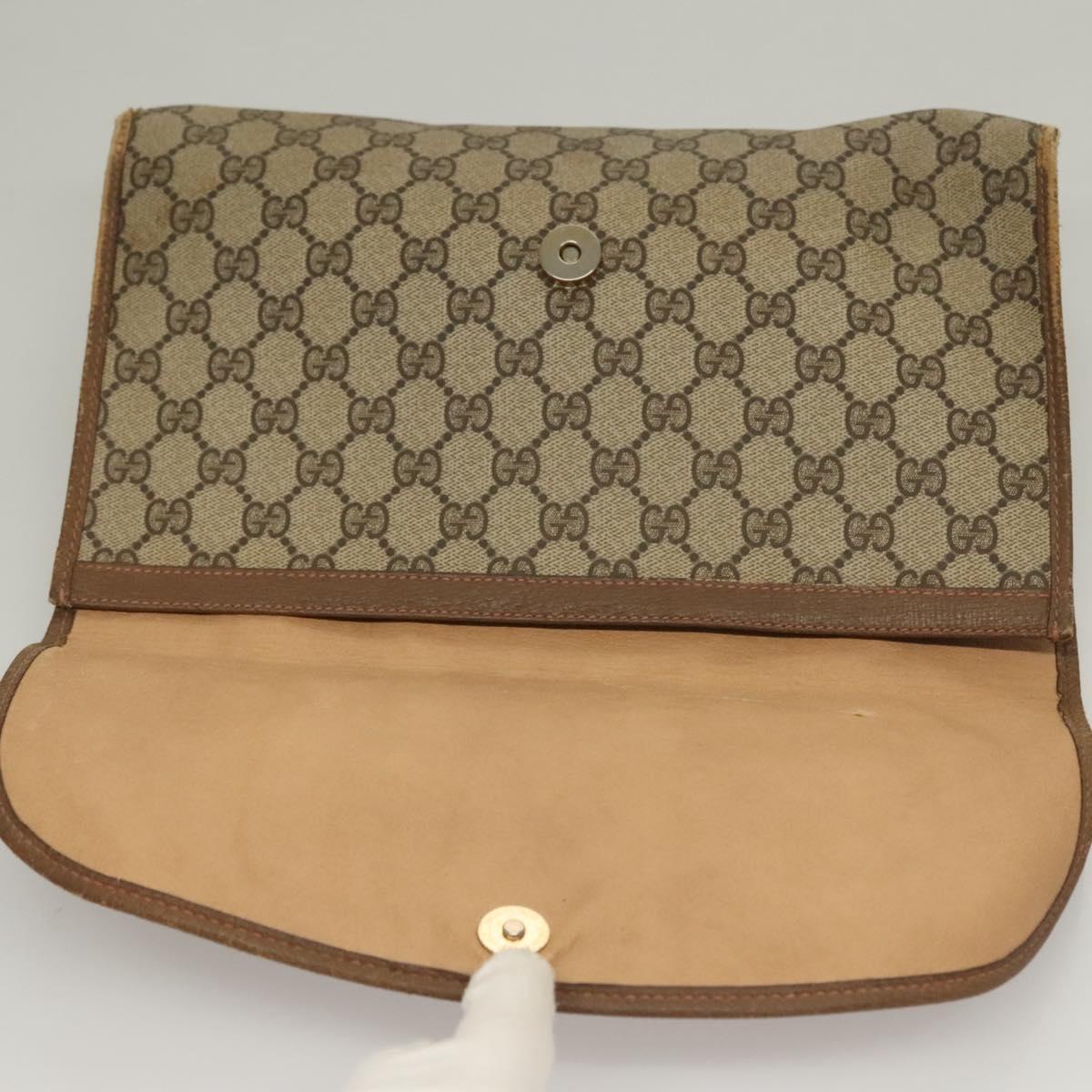 GUCCI GG Supreme Web Sherry Line Clutch Bag PVC Beige Gold 89 01 031 Auth sw1195