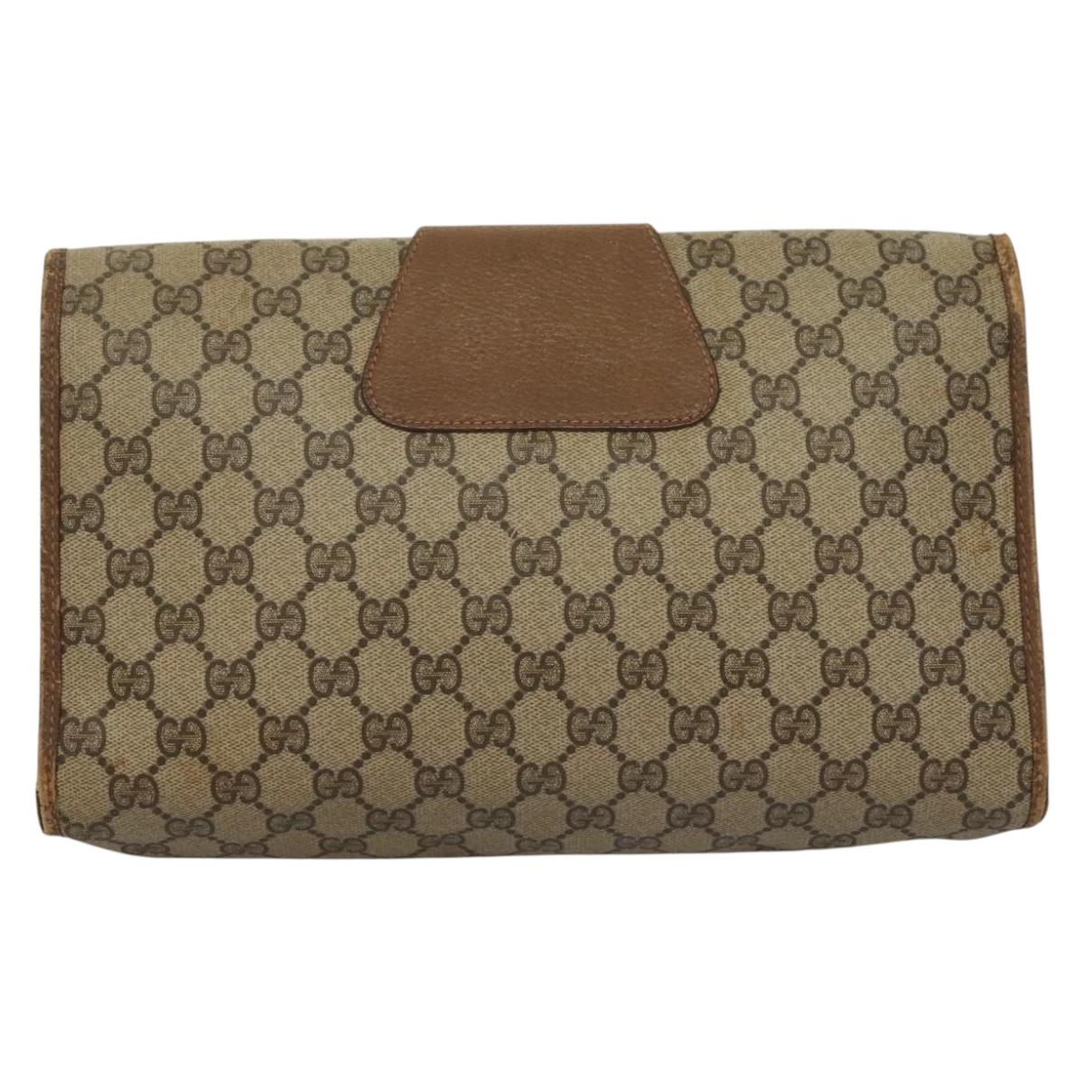 GUCCI GG Supreme Web Sherry Line Clutch Bag PVC Beige Gold 89 01 031 Auth sw1195