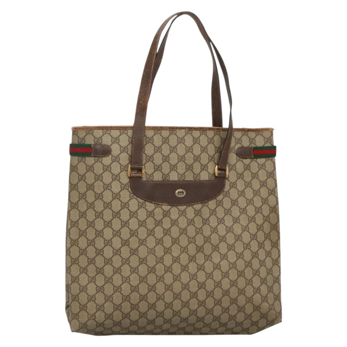 GUCCI GG Supreme Web Sherry Line Tote Bag PVC Beige Gold 39 02 091 Auth sw1196
