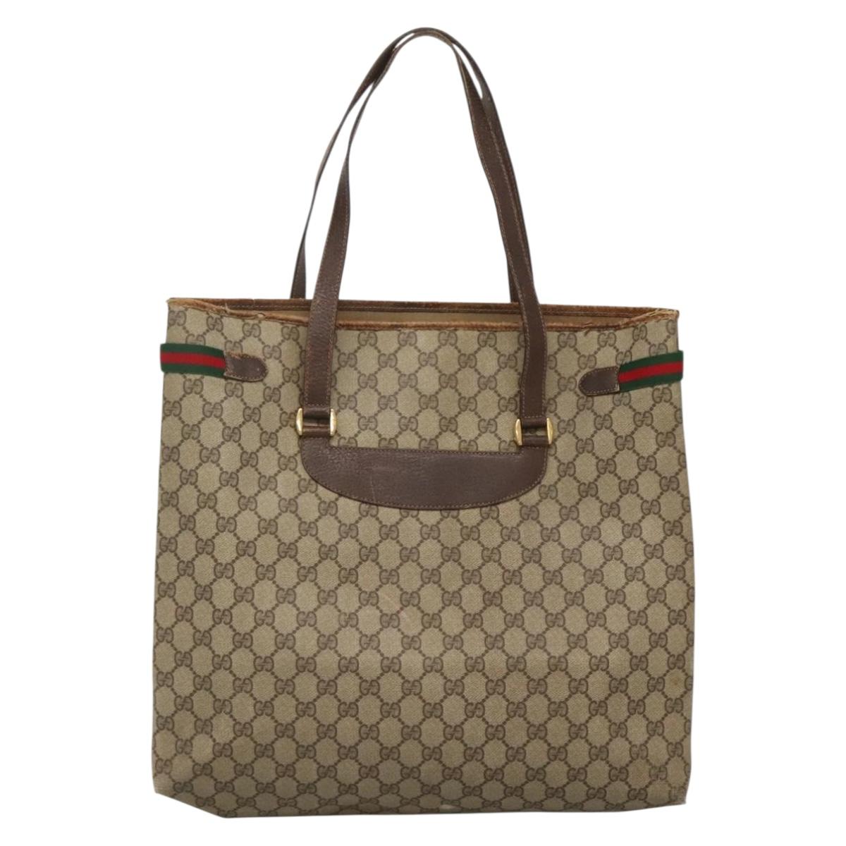 GUCCI GG Supreme Web Sherry Line Tote Bag PVC Beige Gold 39 02 091 Auth sw1196