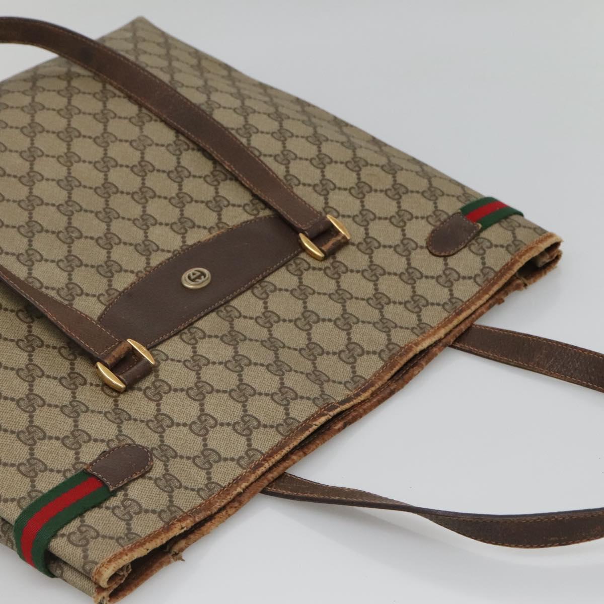 GUCCI GG Supreme Web Sherry Line Tote Bag PVC Beige Gold 39 02 091 Auth sw1196