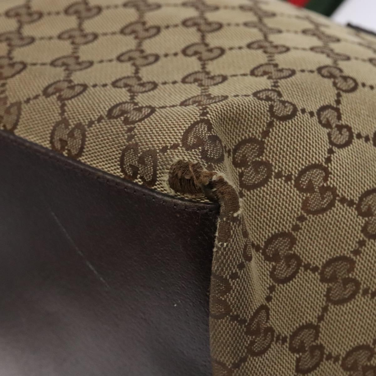 GUCCI GG Canvas Web Sherry Line Tote Bag Beige Silver 131230 Auth sw1202