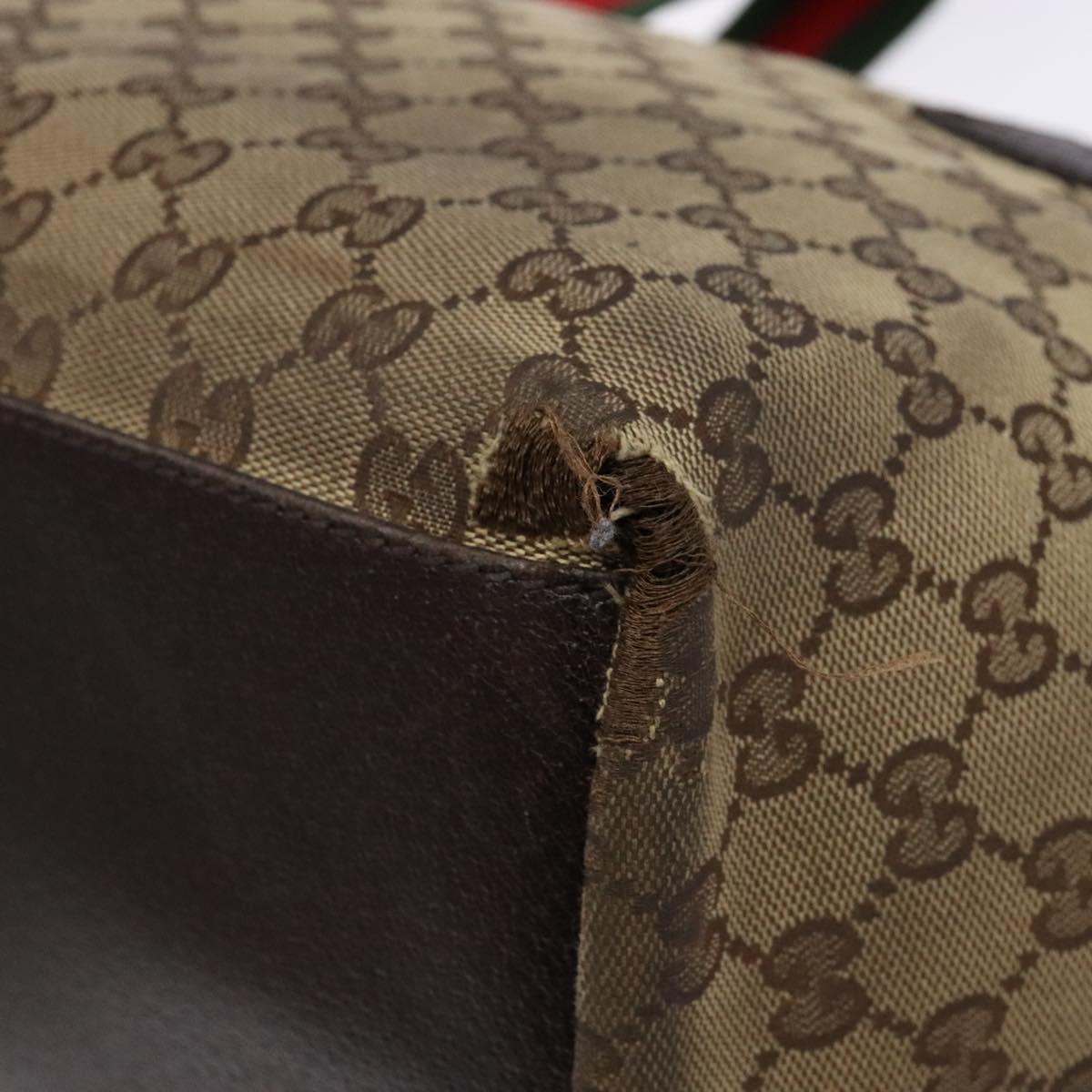 GUCCI GG Canvas Web Sherry Line Tote Bag Beige Silver 131230 Auth sw1202