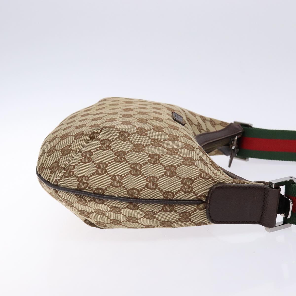 GUCCI GG Canvas Web Sherry Line Shoulder Bag Beige Silver 181092 Auth sw1203