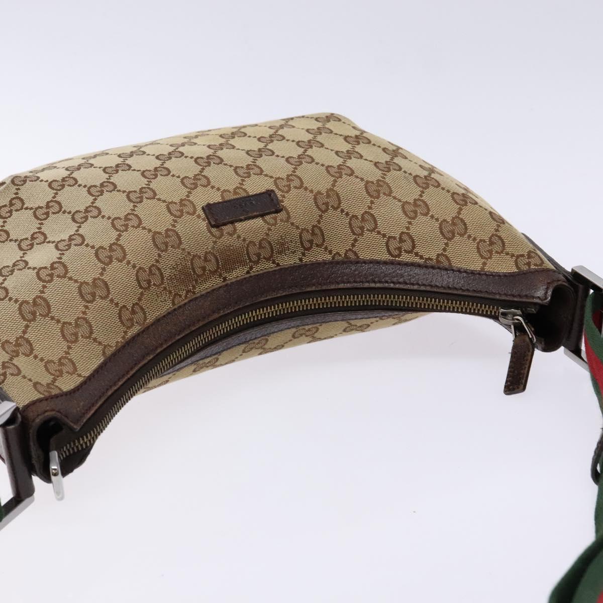 GUCCI GG Canvas Web Sherry Line Shoulder Bag Beige Silver 181092 Auth sw1203