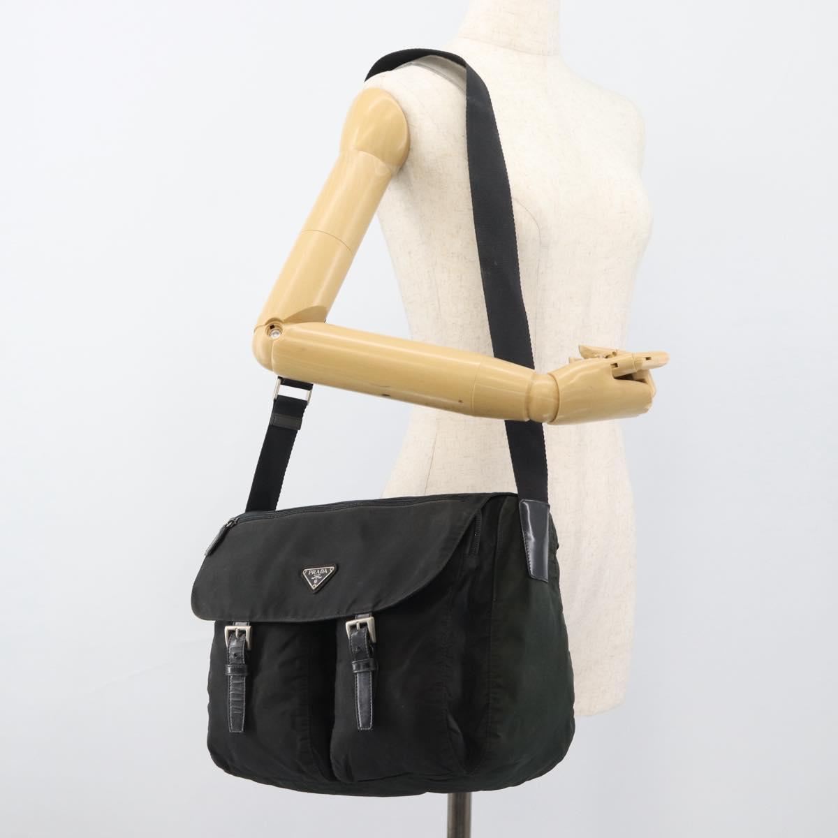 PRADA Shoulder Bag Nylon Black Silver Auth sw1204