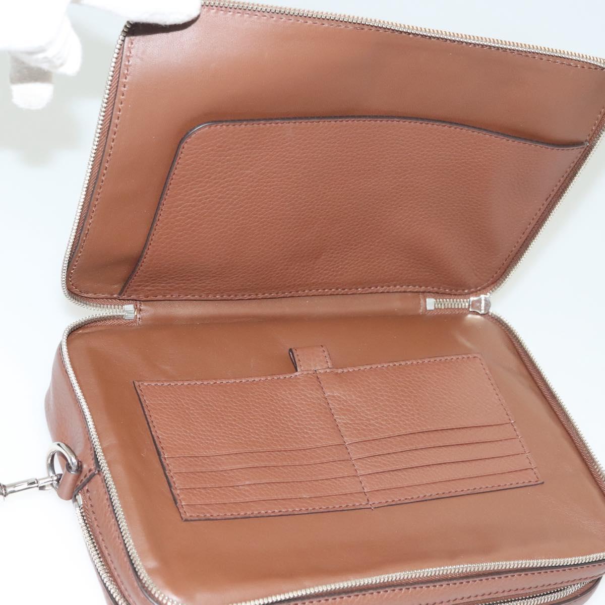 GUCCI Clutch Bag Leather Brown Silver 337083 Auth sw1217
