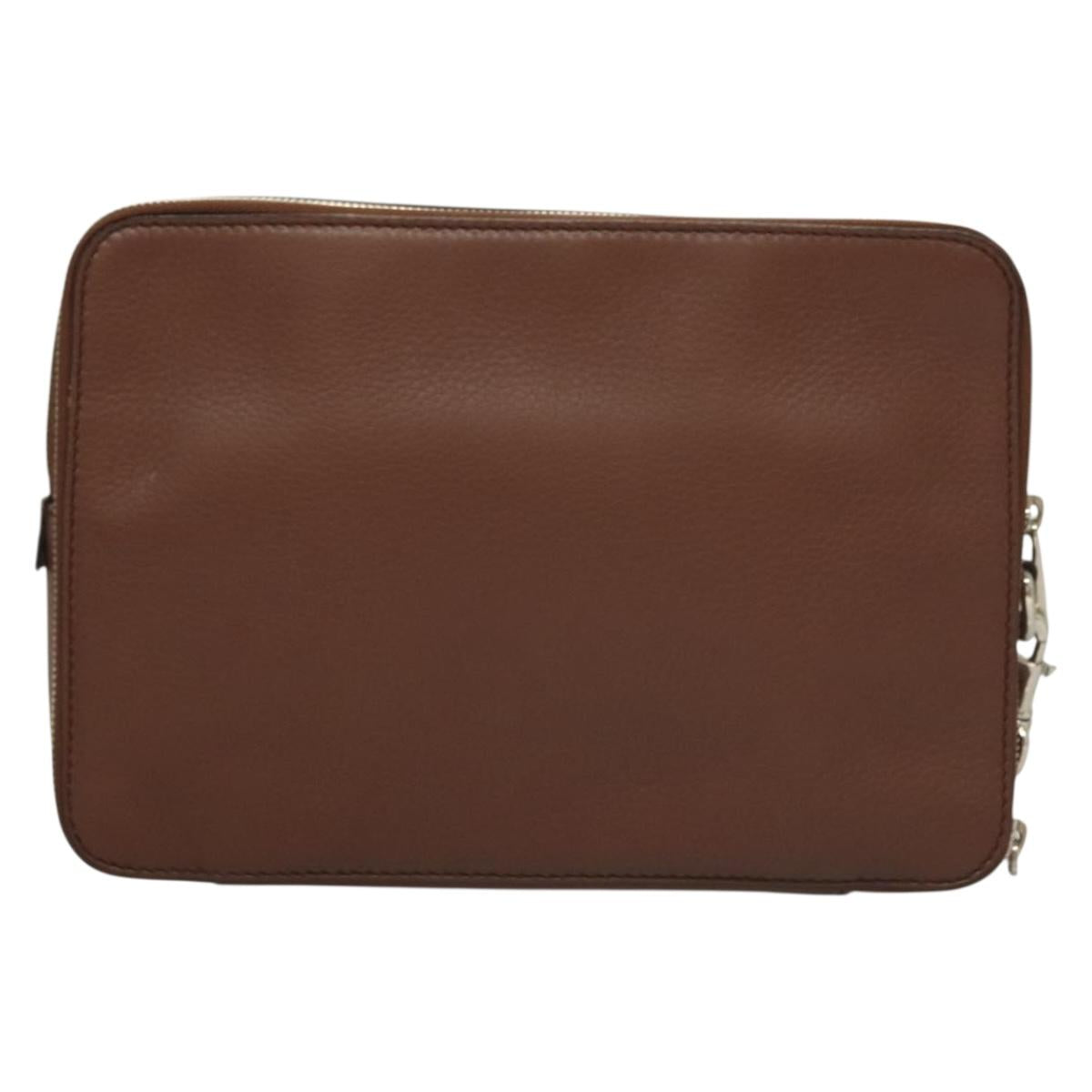 GUCCI Clutch Bag Leather Brown Silver 337083 Auth sw1217