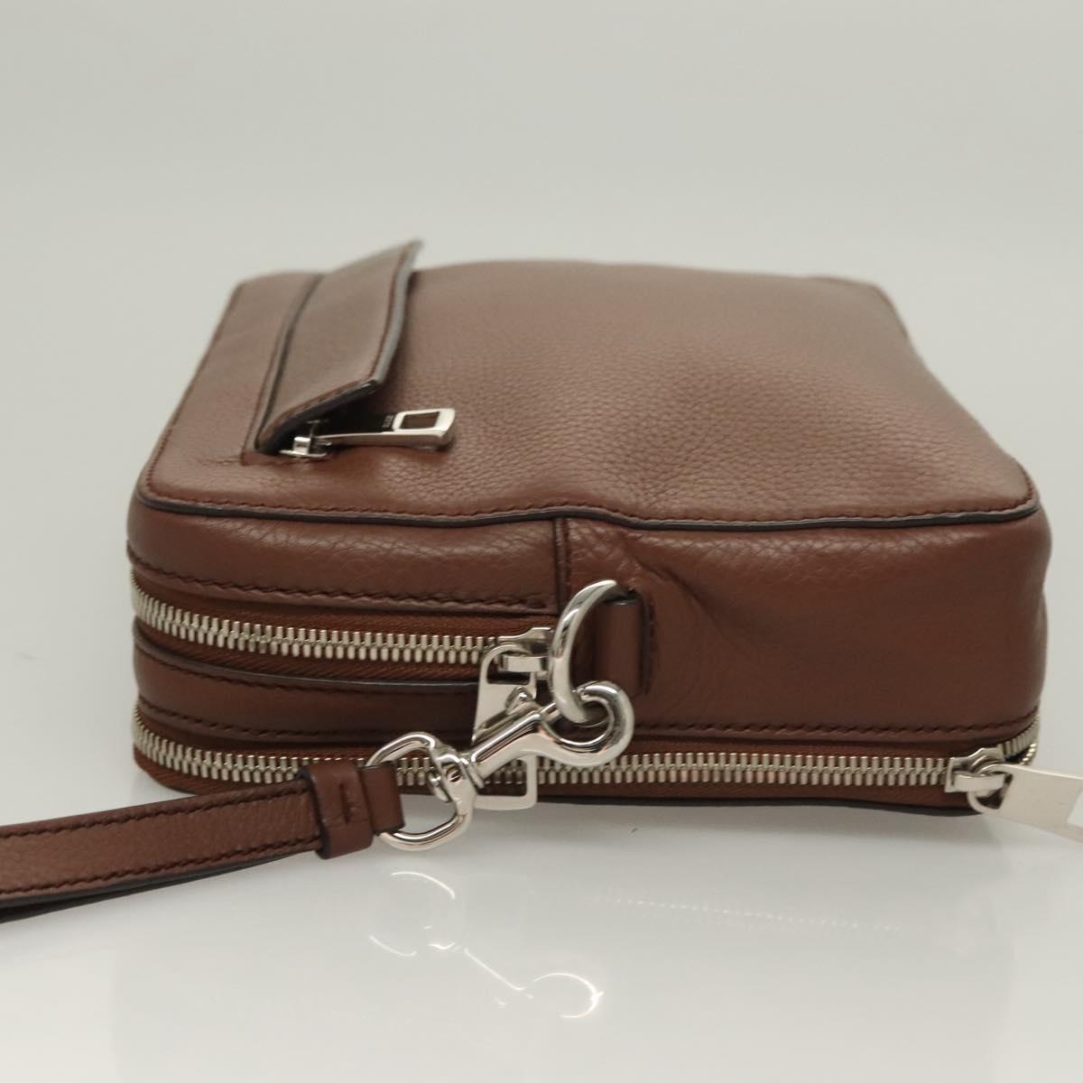 GUCCI Clutch Bag Leather Brown Silver 337083 Auth sw1217