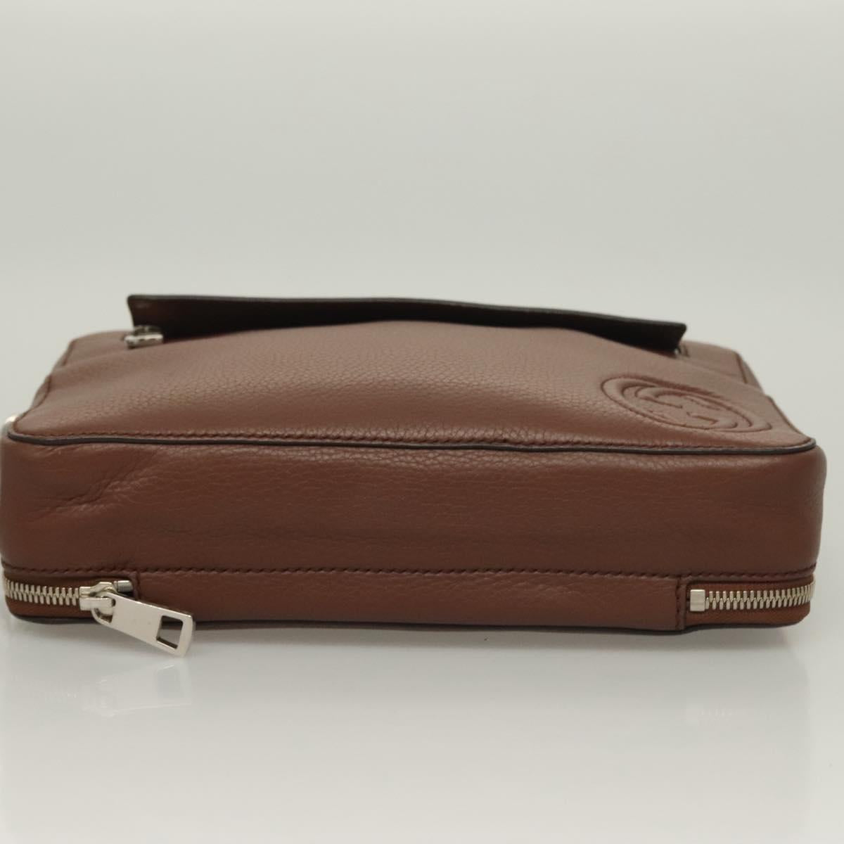 GUCCI Clutch Bag Leather Brown Silver 337083 Auth sw1217