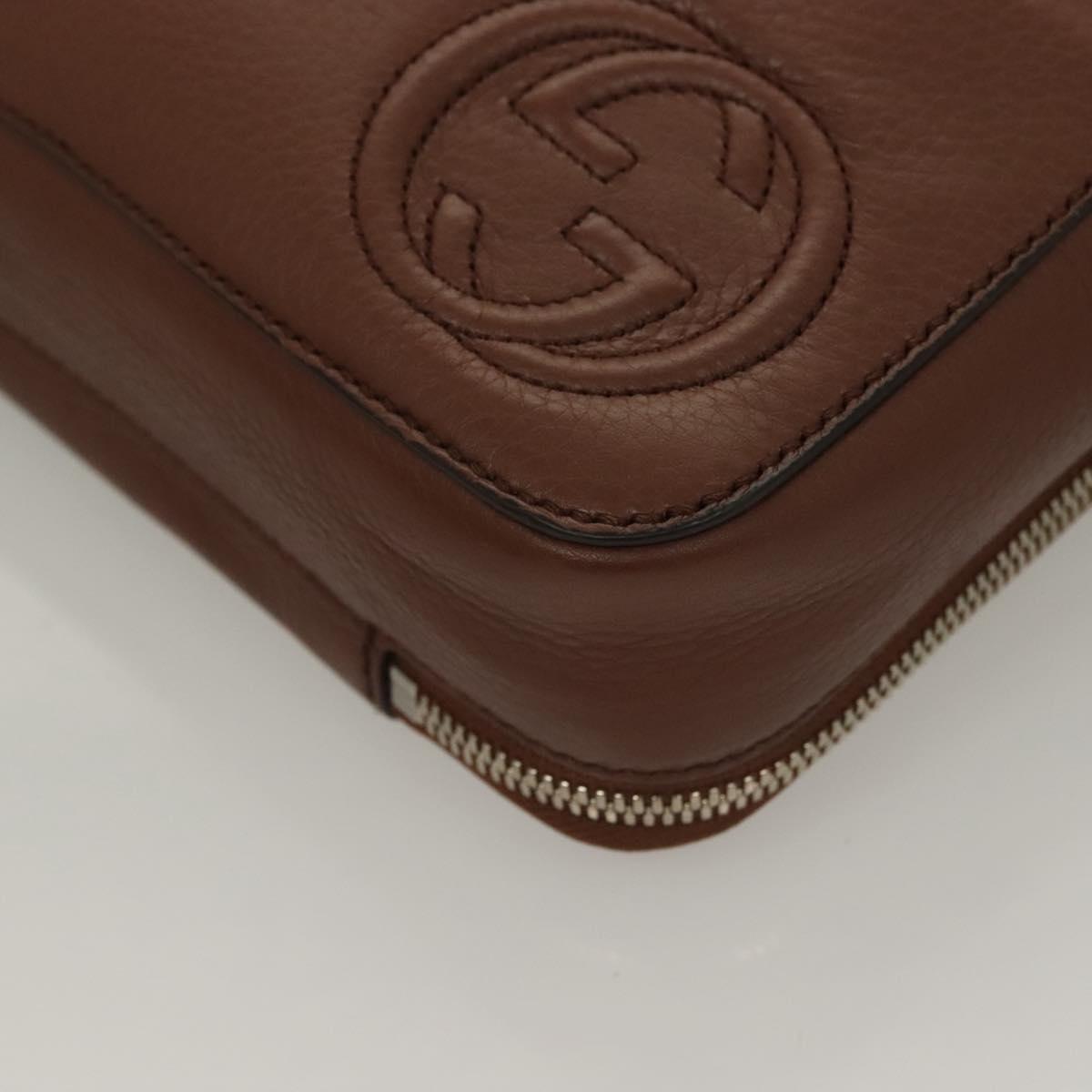 GUCCI Clutch Bag Leather Brown Silver 337083 Auth sw1217