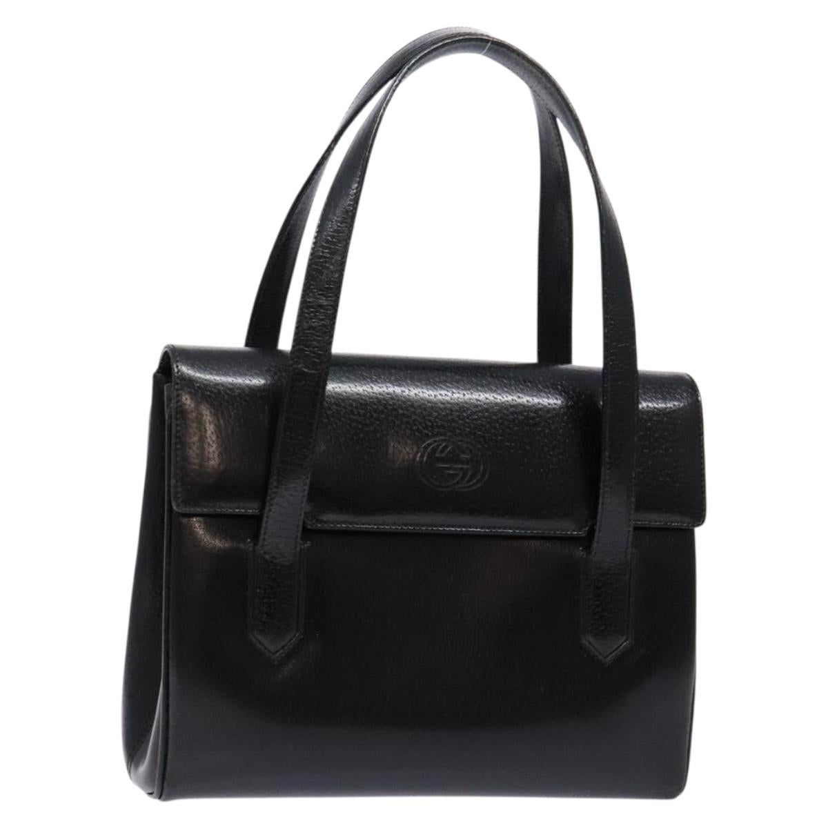 GUCCI Hand Bag Leather Black Gold 000 109 0098 Auth sw1220