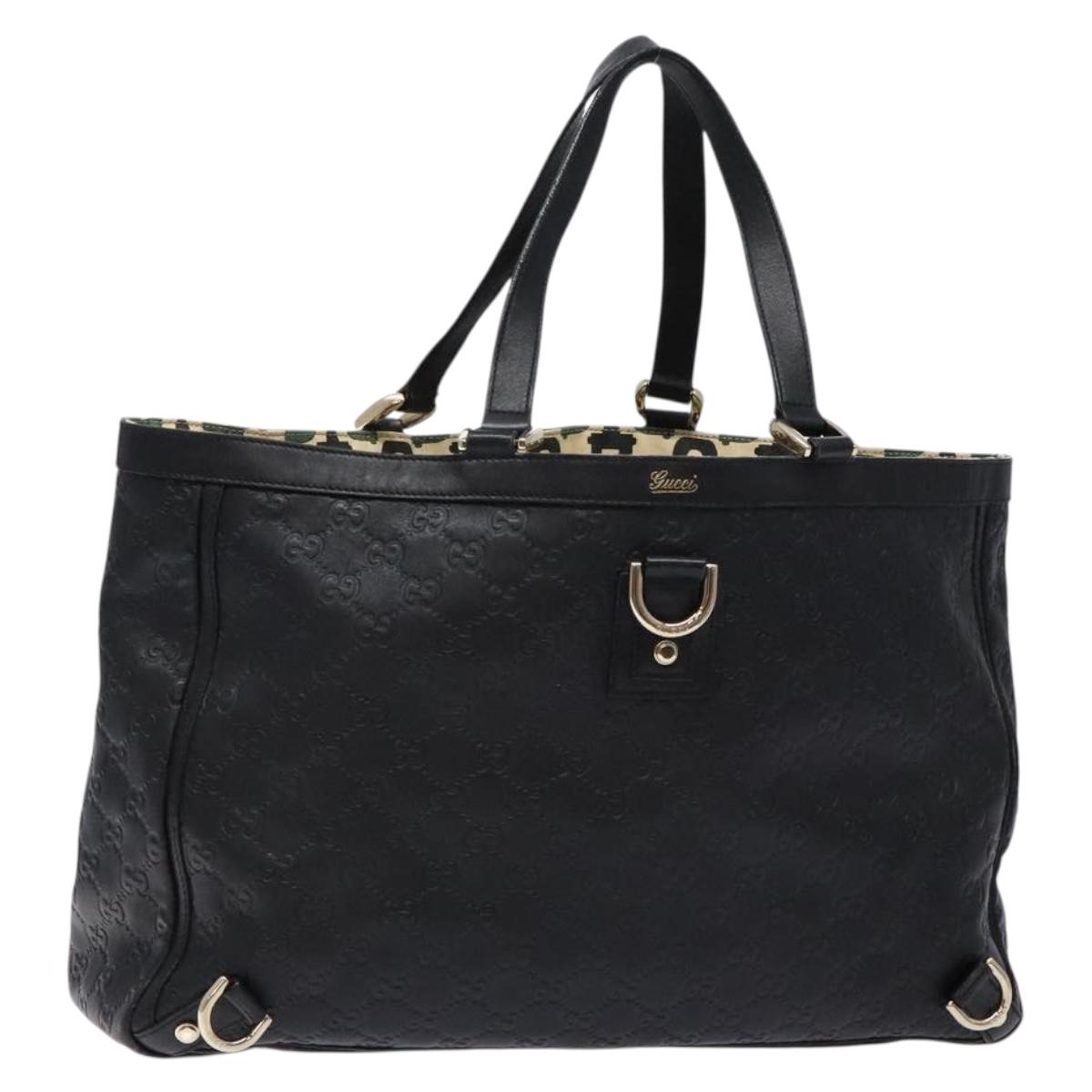 GUCCI GG Canvas Guccissima Tote Bag Leather Black Gold 141472 Auth sw1223