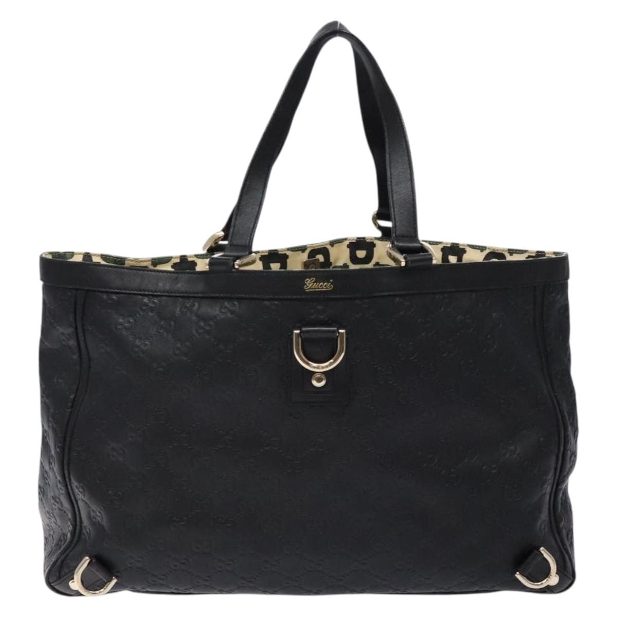GUCCI GG Canvas Guccissima Tote Bag Leather Black Gold 141472 Auth sw1223