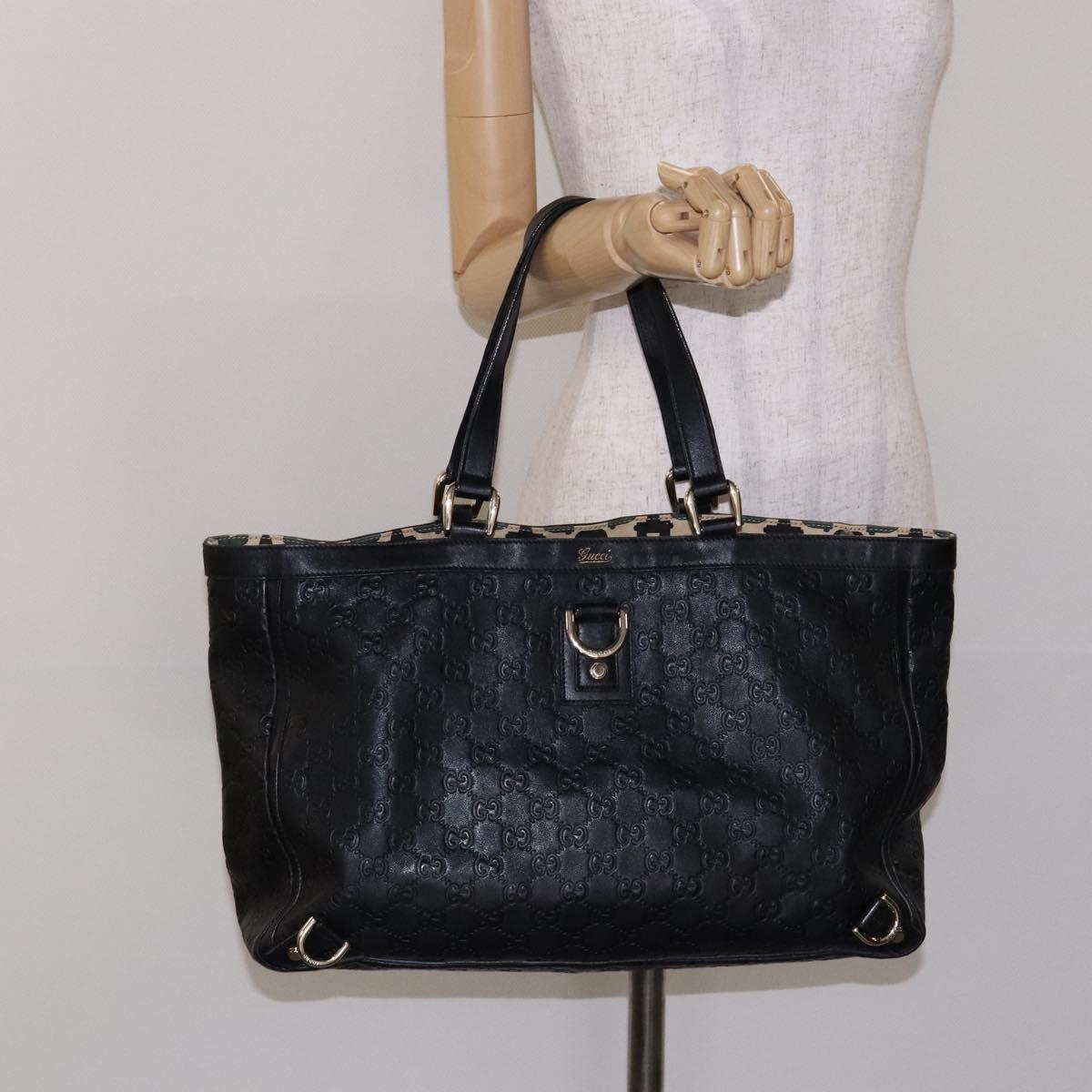 GUCCI GG Canvas Guccissima Tote Bag Leather Black Gold 141472 Auth sw1223