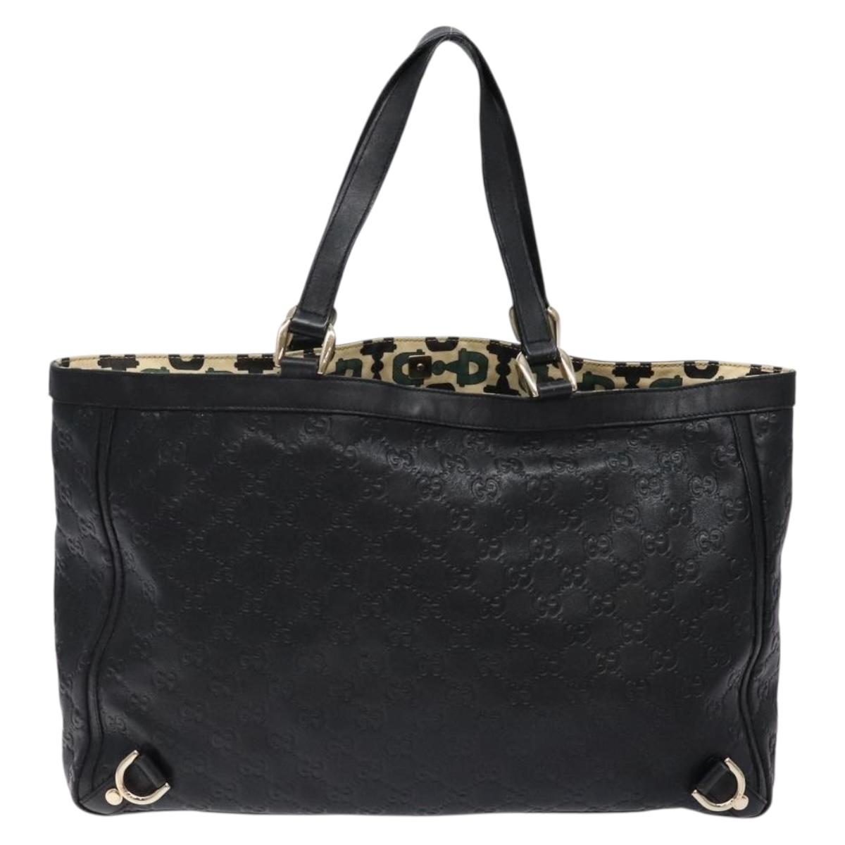 GUCCI GG Canvas Guccissima Tote Bag Leather Black Gold 141472 Auth sw1223
