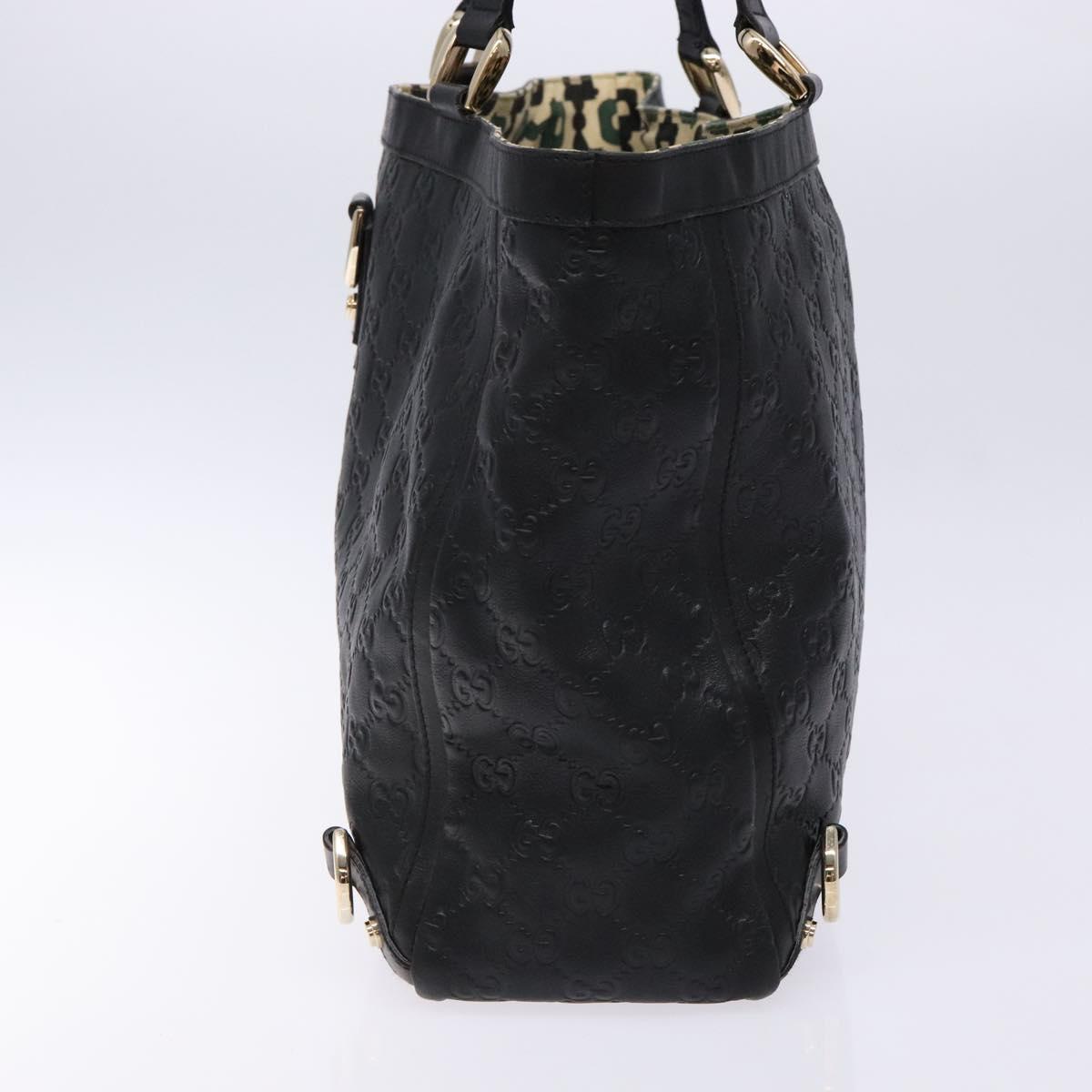 GUCCI GG Canvas Guccissima Tote Bag Leather Black Gold 141472 Auth sw1223