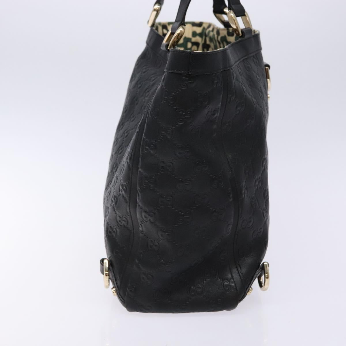 GUCCI GG Canvas Guccissima Tote Bag Leather Black Gold 141472 Auth sw1223
