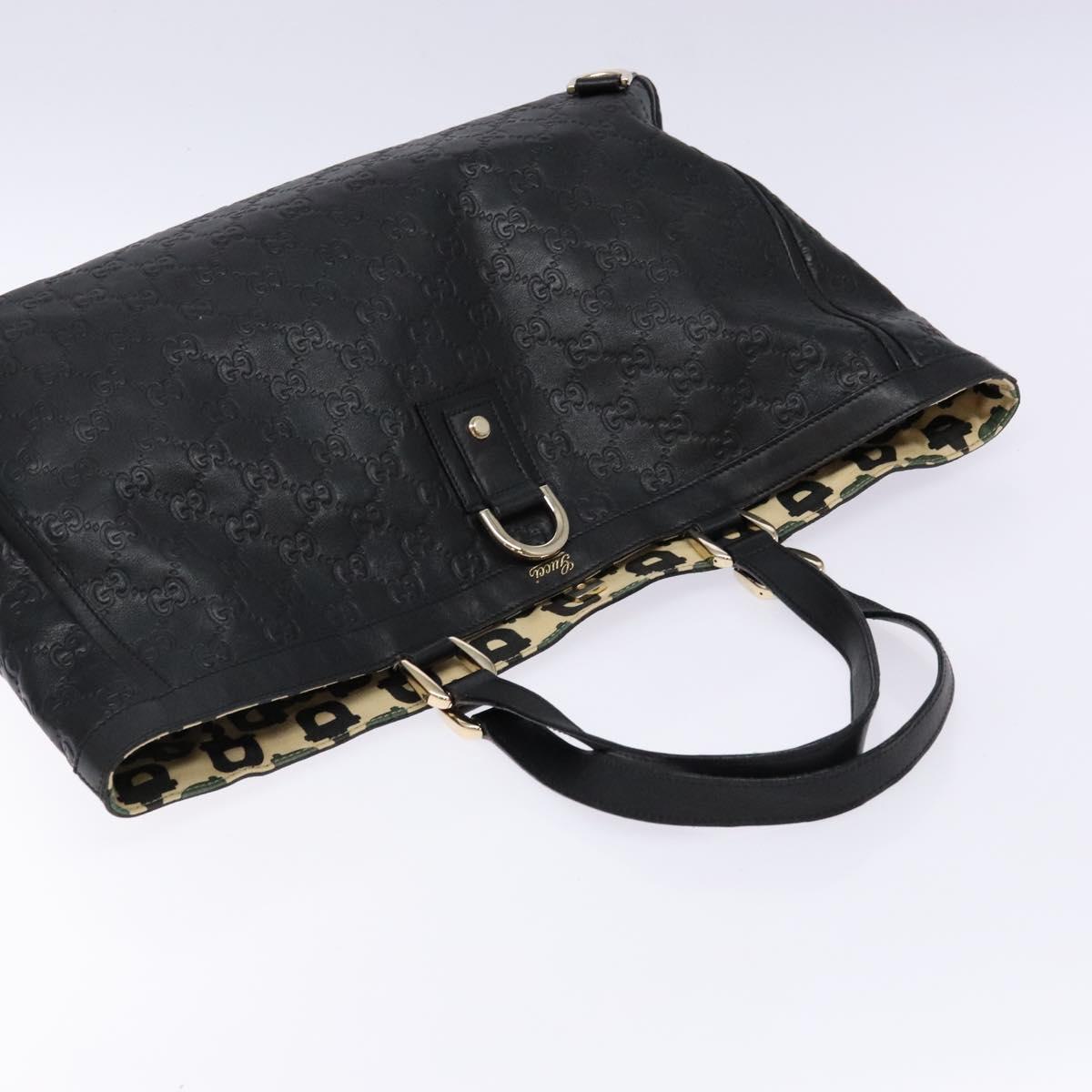 GUCCI GG Canvas Guccissima Tote Bag Leather Black Gold 141472 Auth sw1223