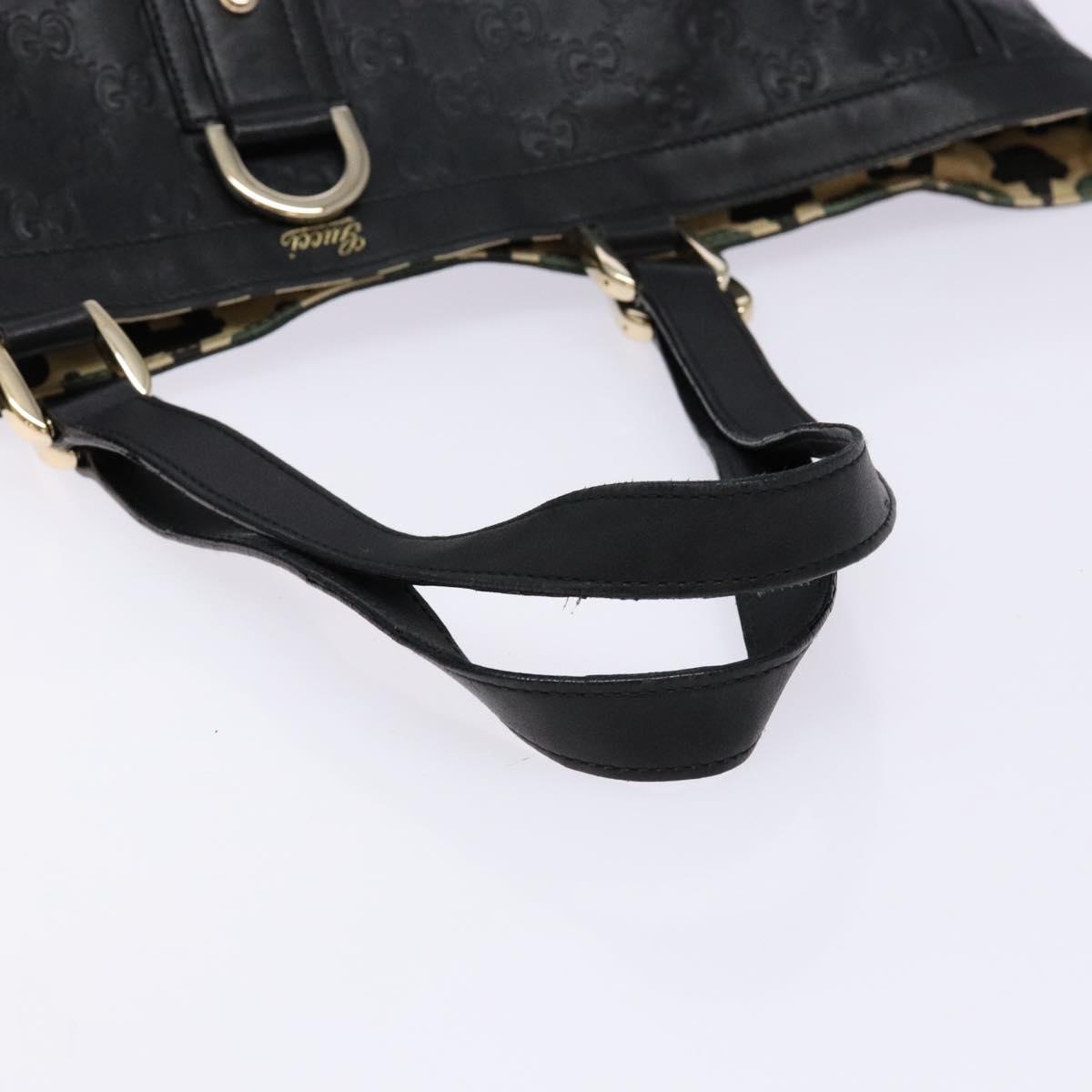 GUCCI GG Canvas Guccissima Tote Bag Leather Black Gold 141472 Auth sw1223