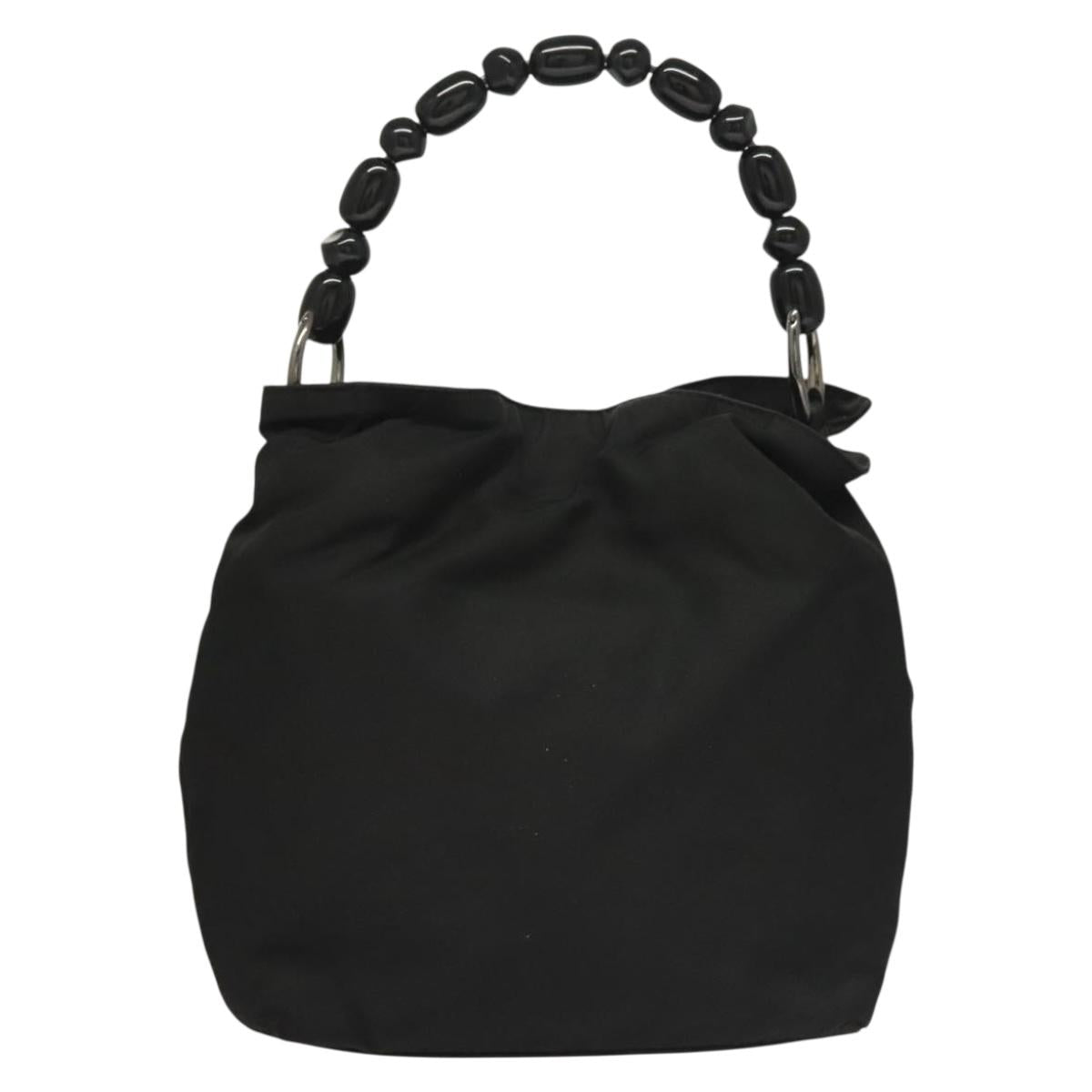 Christian Dior Maris Pearl Hand Bag Nylon Black Silver Auth sw1224