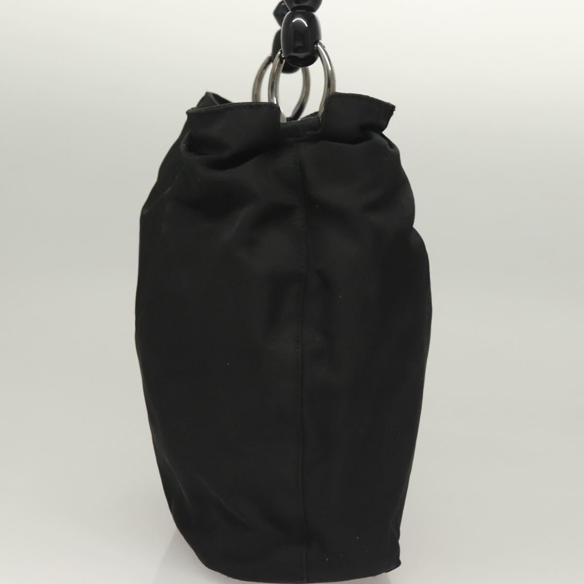 Christian Dior Maris Pearl Hand Bag Nylon Black Silver Auth sw1224