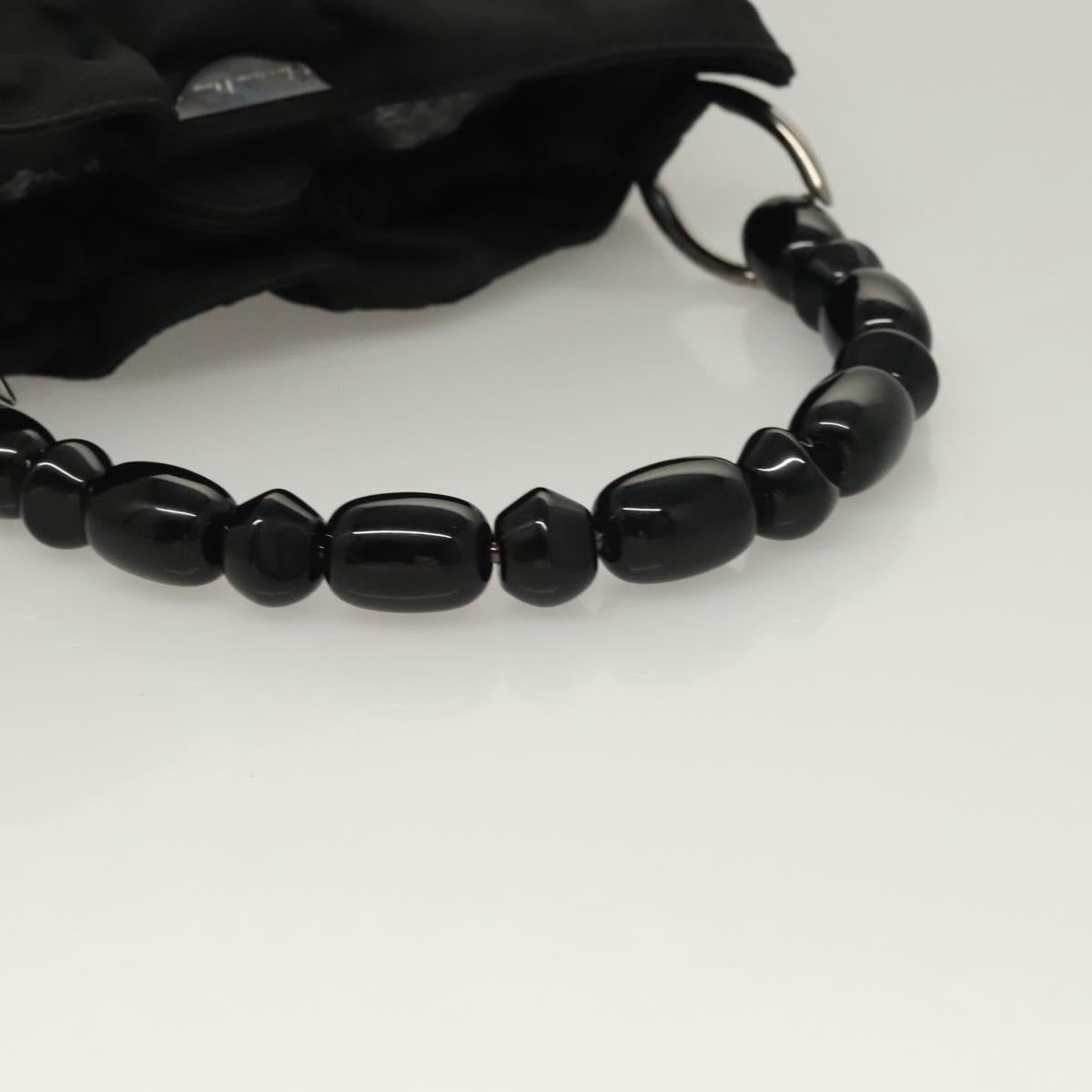 Christian Dior Maris Pearl Hand Bag Nylon Black Silver Auth sw1224